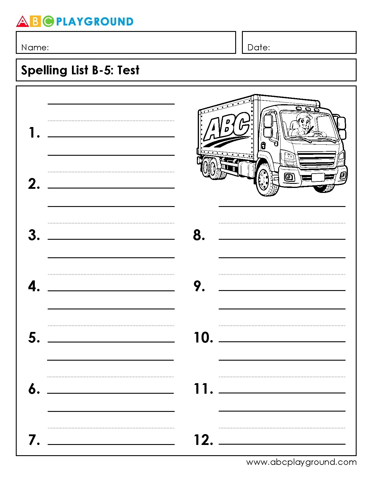 Printable Blank Spelling Test Worksheet for Early Learners