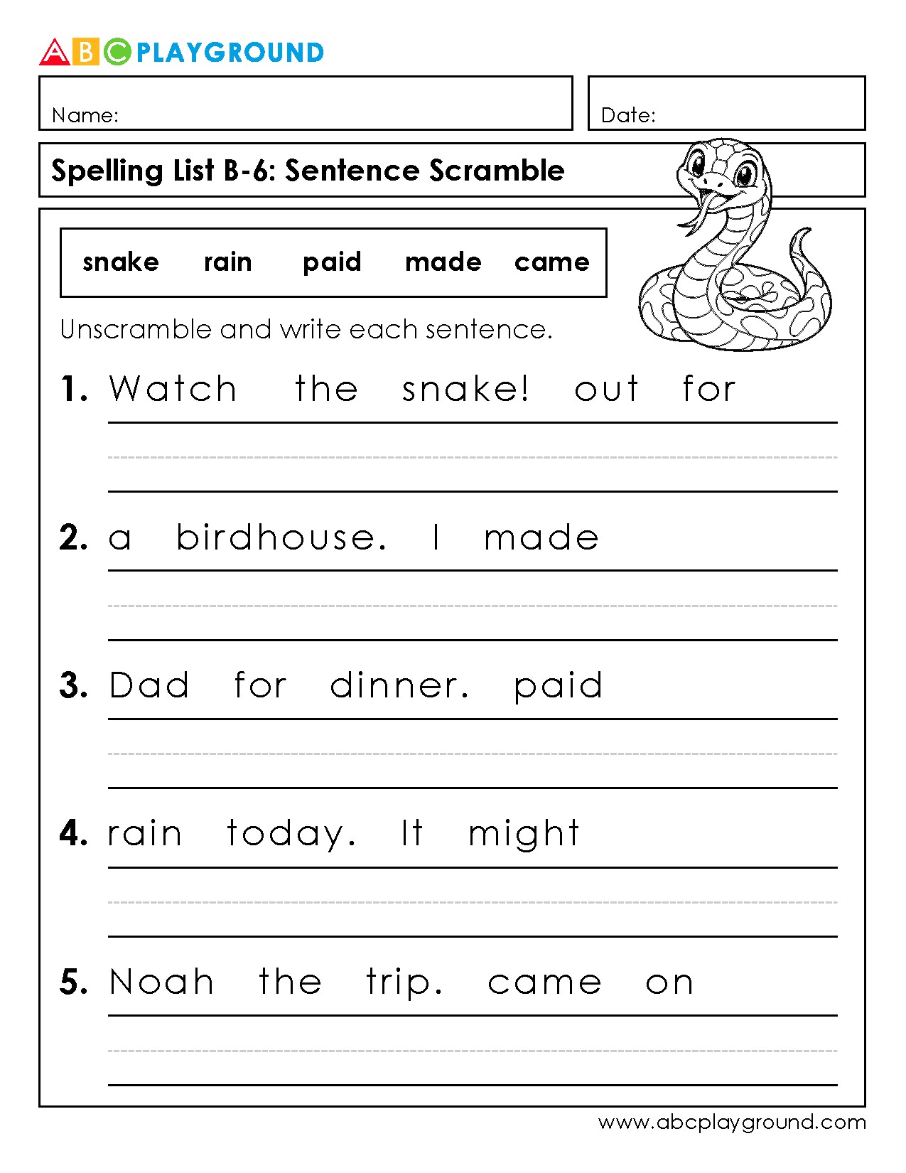 Sentence Scramble Worksheet for Early Readers