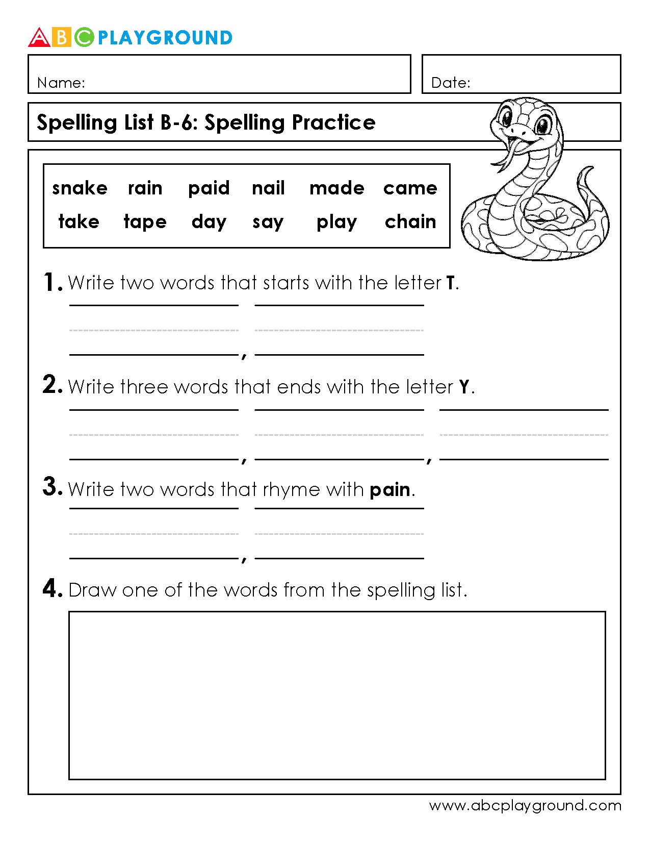Spelling Practice with Word Identification and Rhyming