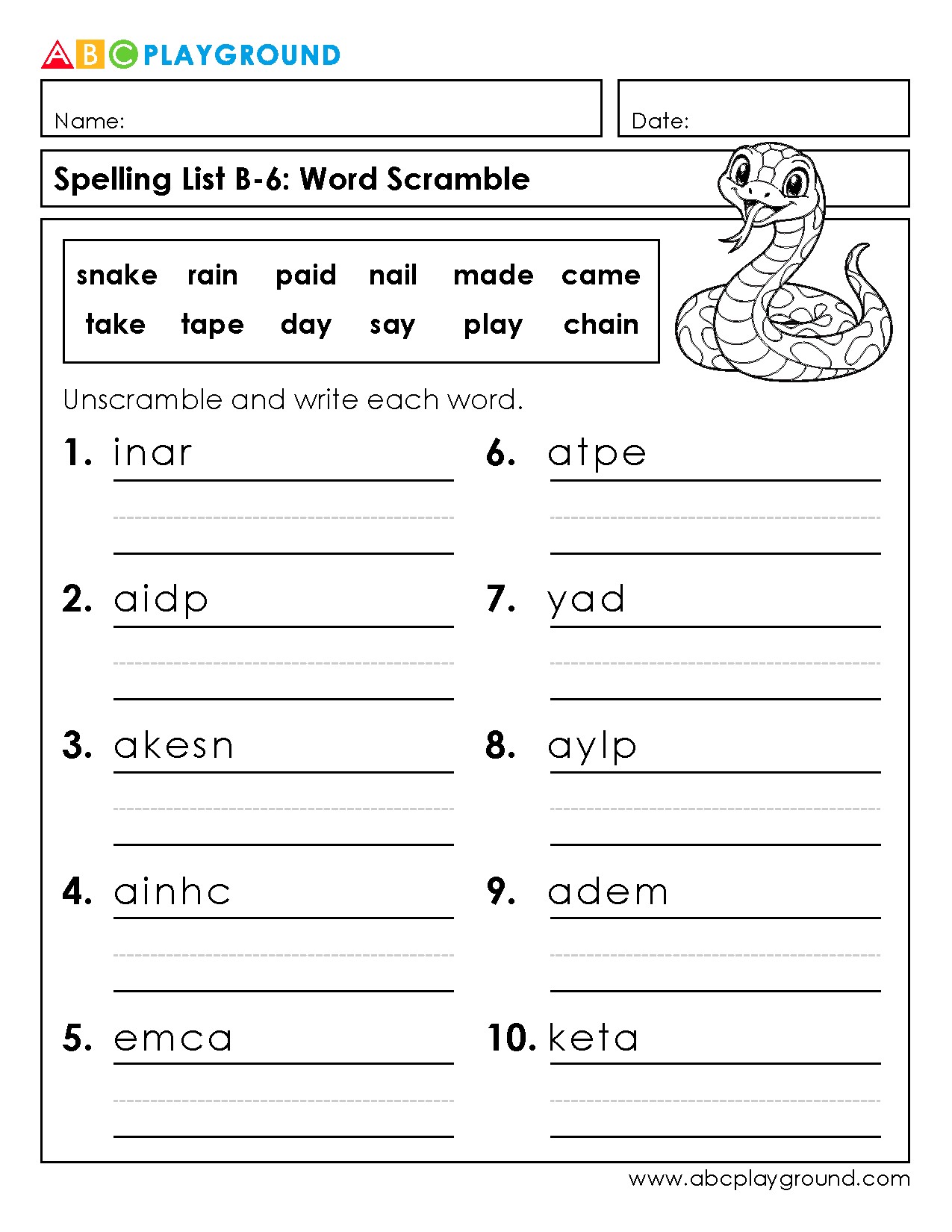 Word Scramble Spelling Practice with Common Sight Words