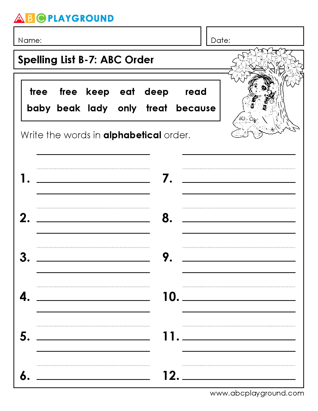 Spelling Practice: Write Words in Alphabetical Order