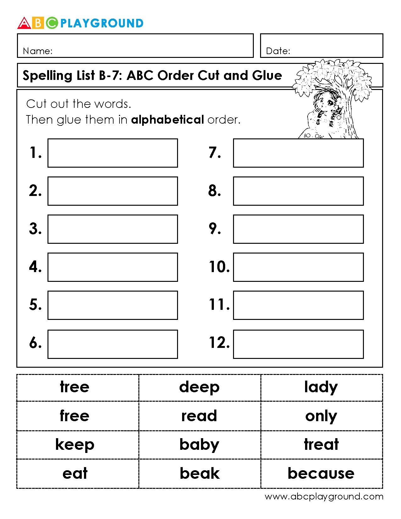 Cut and Glue Words in Alphabetical Order Activity