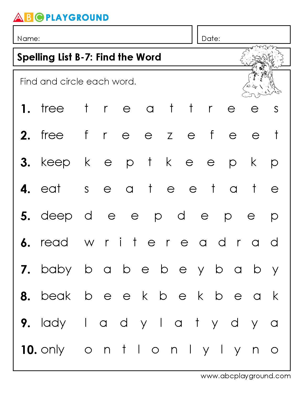 Spelling Word Search: Find and Circle Each Word