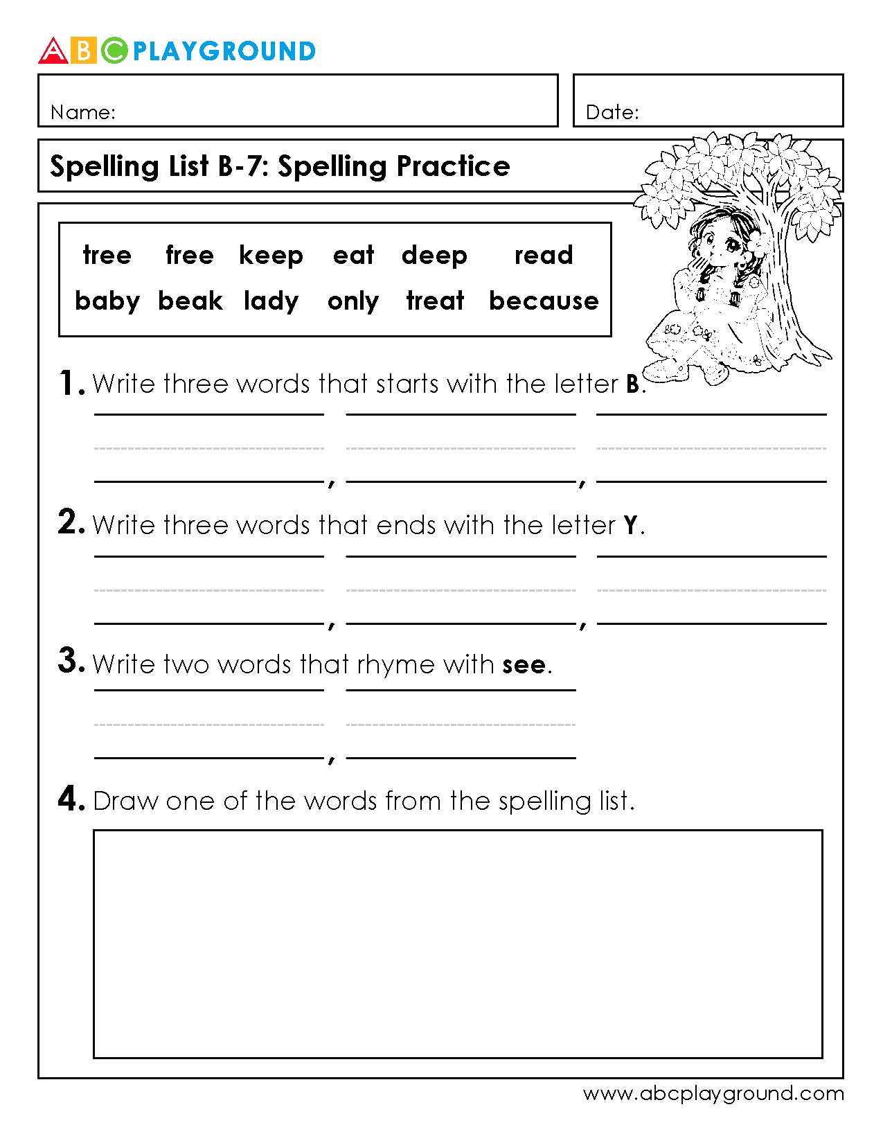 Spelling Practice with Words Starting B and Ending Y