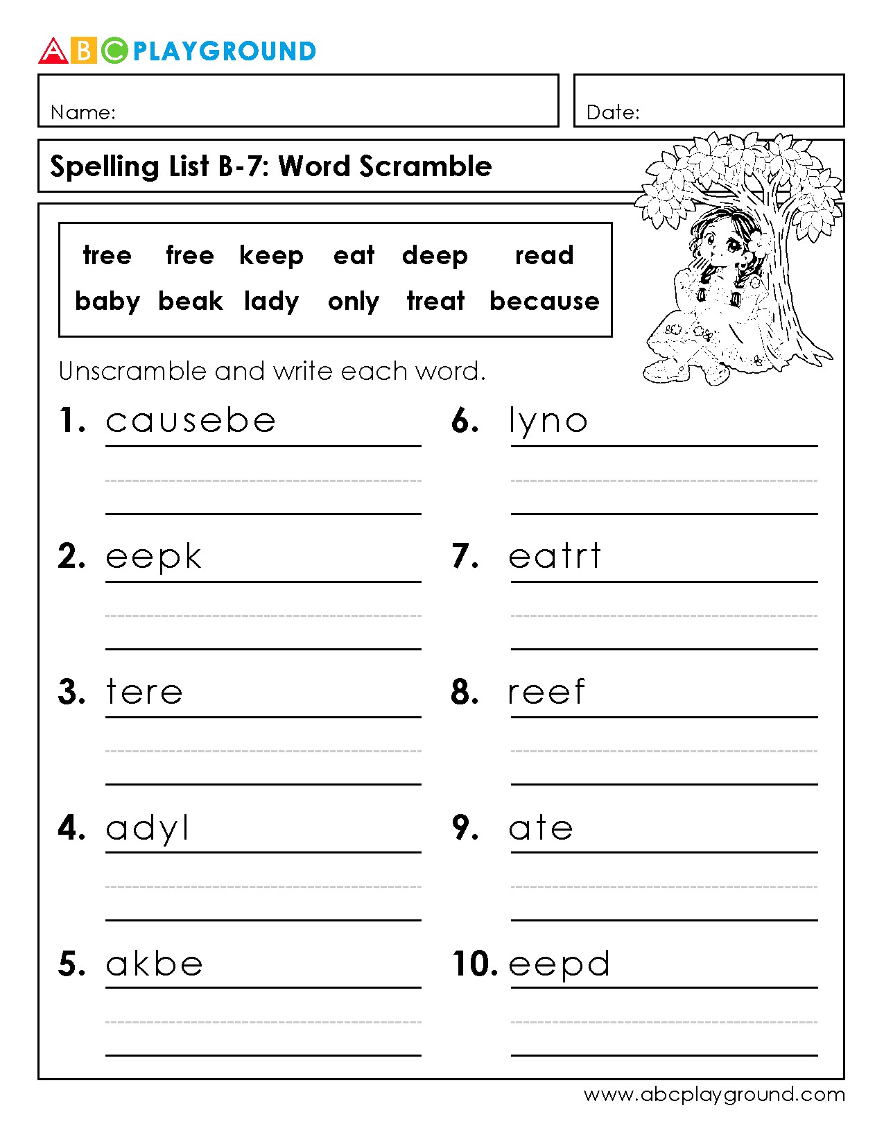 Word Scramble Spelling Practice Worksheet