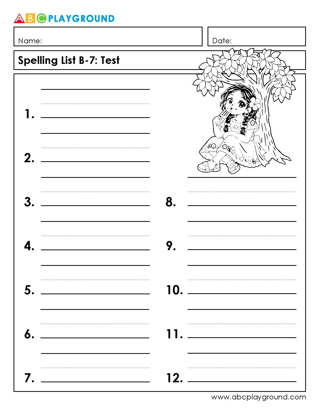 Blank Spelling Test Worksheet for Elementary Practice