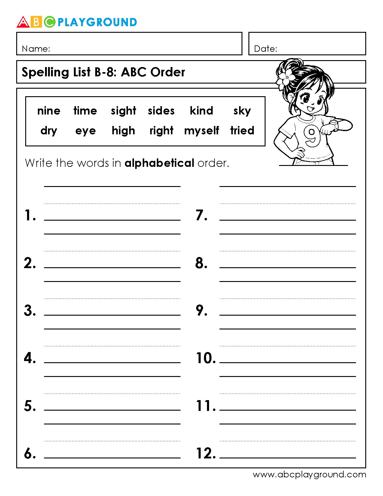Practice Alphabetical Order with Spelling Words Worksheet