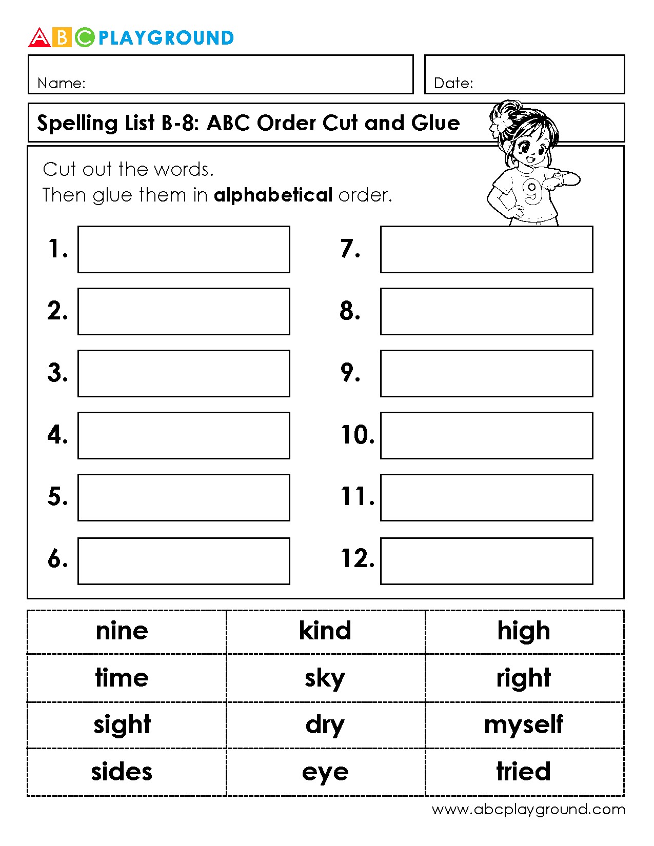 ABC Order Cut and Glue Spelling Activity