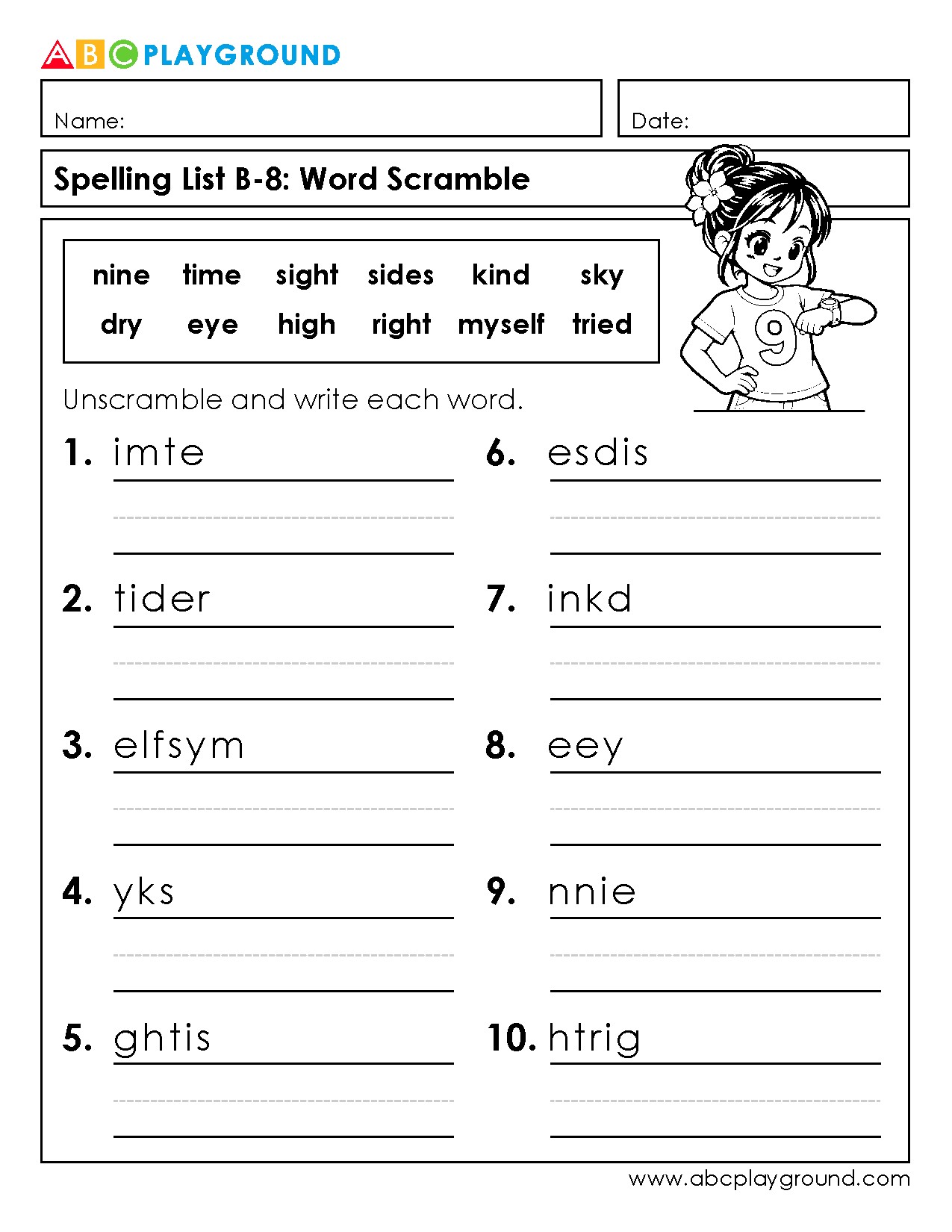 Spelling Word Scramble Worksheet for Vocabulary Practice