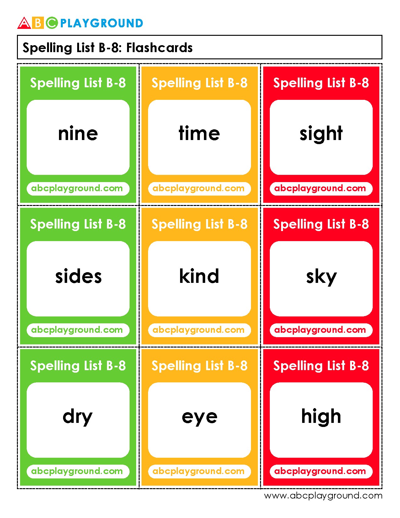 Printable Spelling Flashcards for Vocabulary Practice