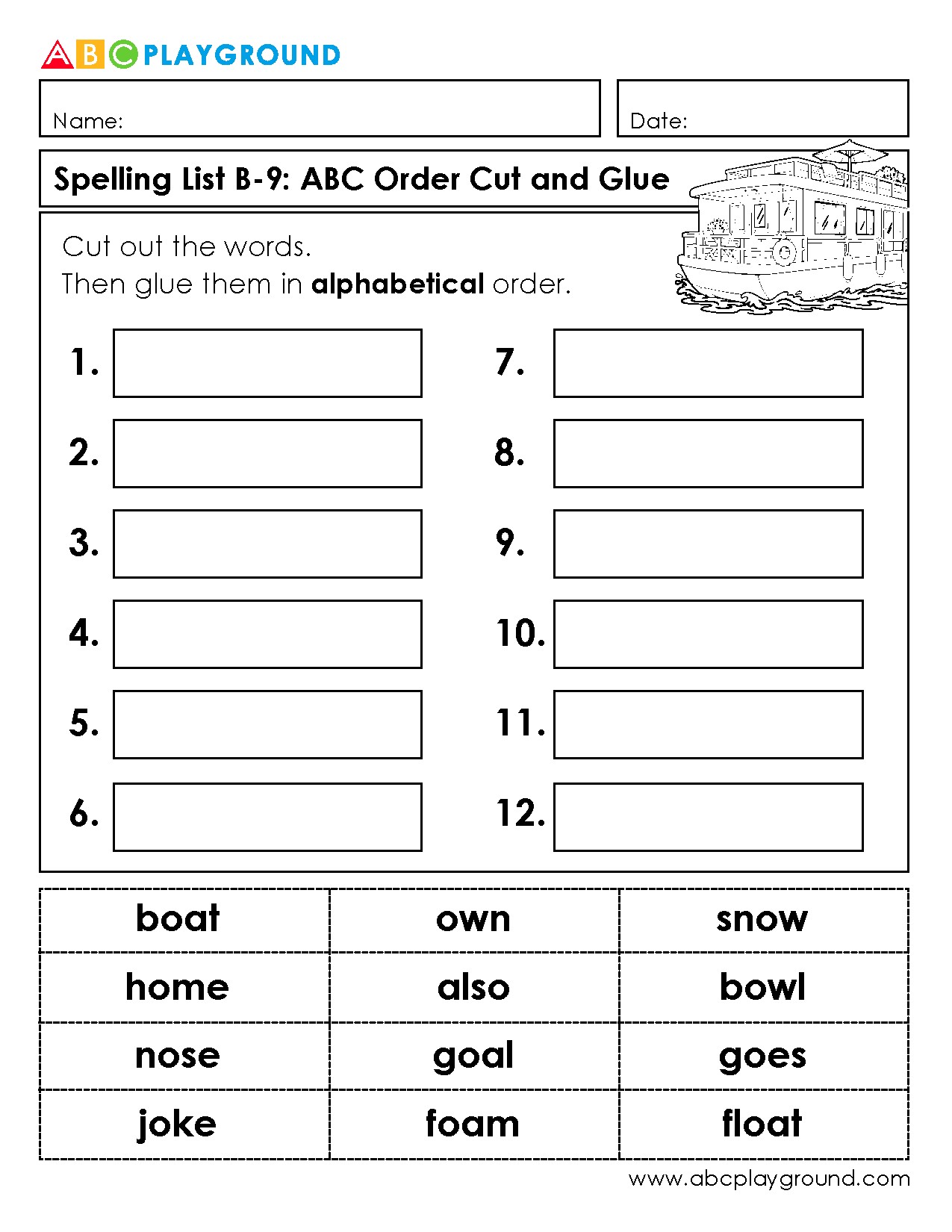 Cut and Glue Spelling Words in Alphabetical Order