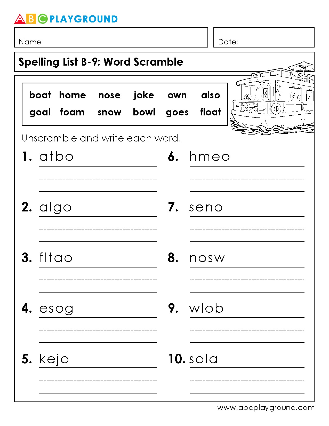 Spelling Practice with Word Scramble Worksheet