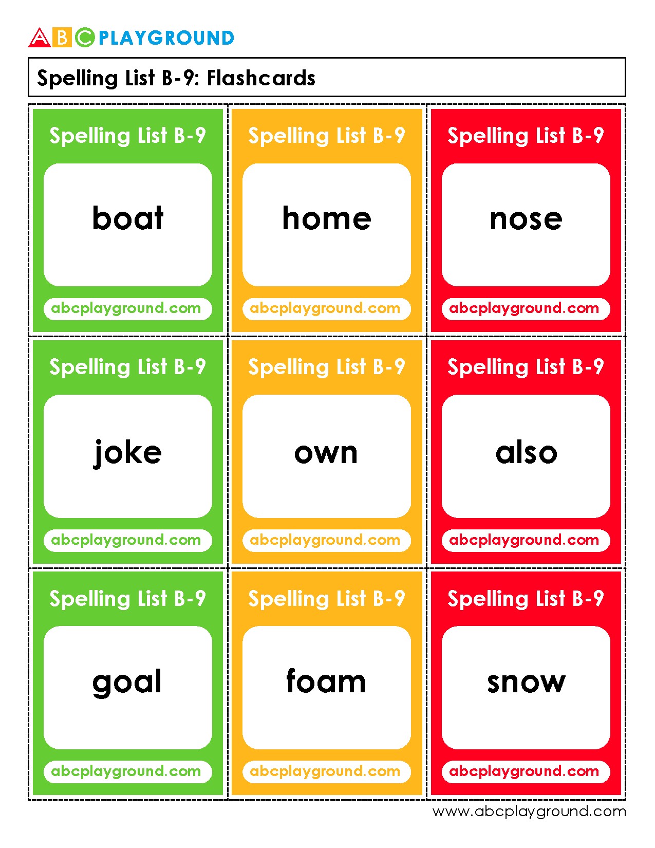 Printable Spelling Flashcards for Common Words Practice