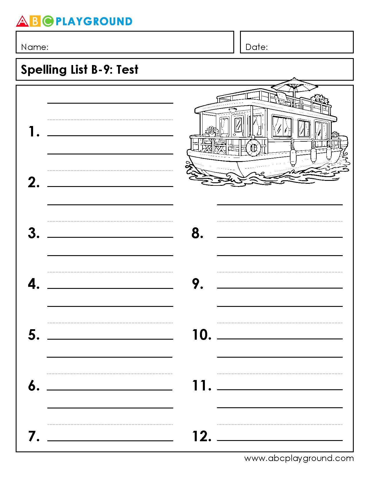 Printable Spelling Test Worksheet for Vocabulary Practice