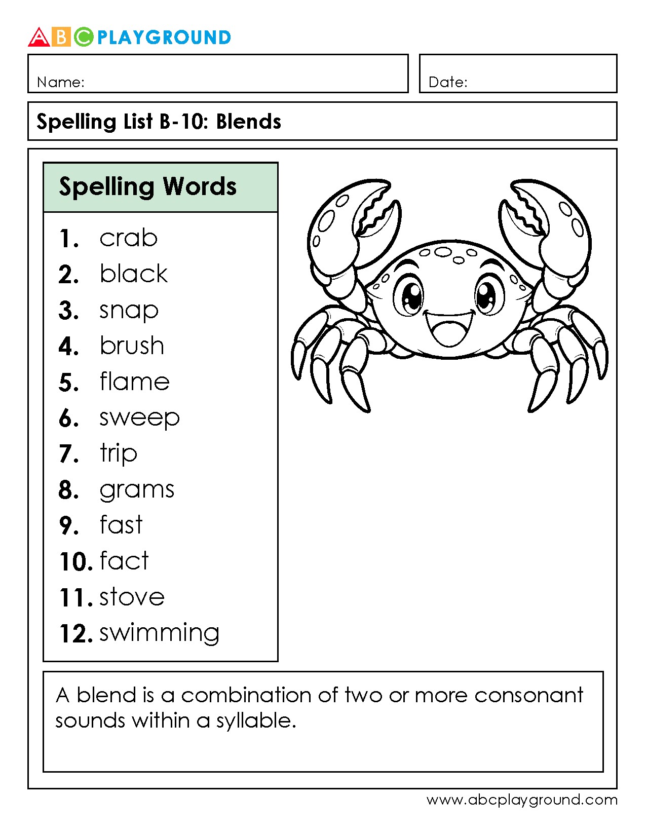 Spelling List: Understanding Consonant Blends