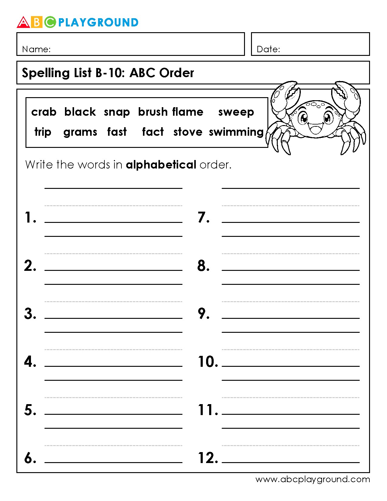 Spelling Word Practice in Alphabetical Order