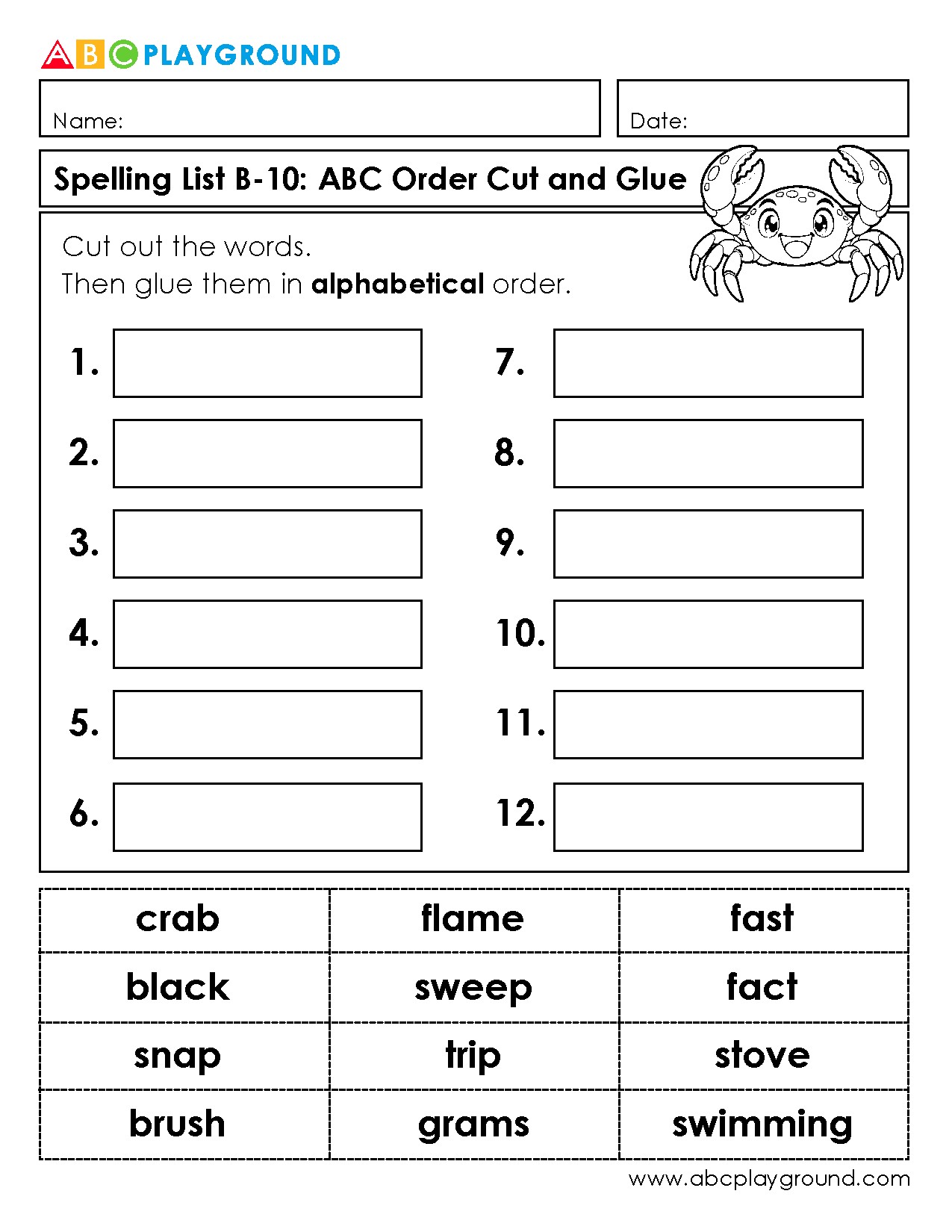 ABC Order Cut and Glue Spelling Activity