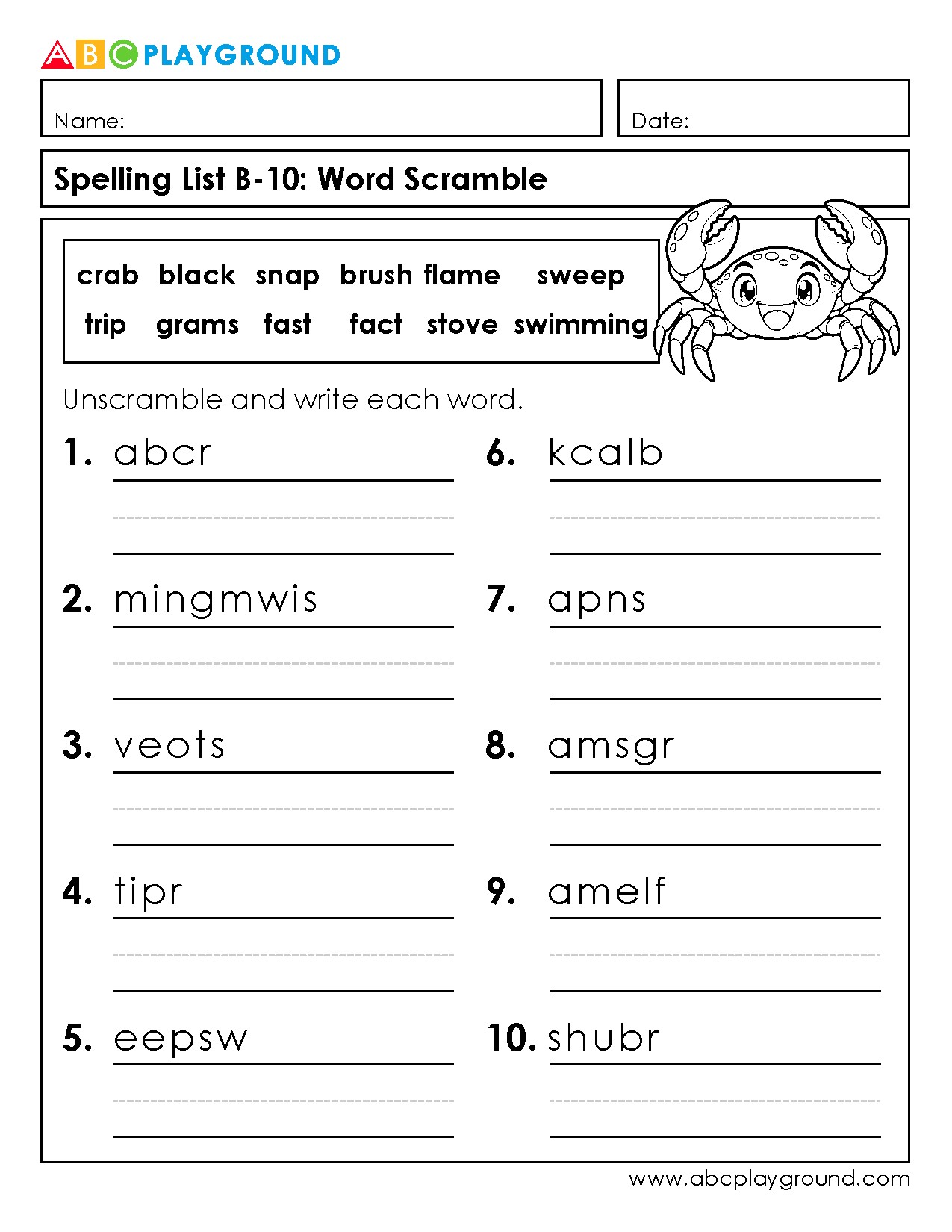 Spelling Word Scramble Practice Worksheet