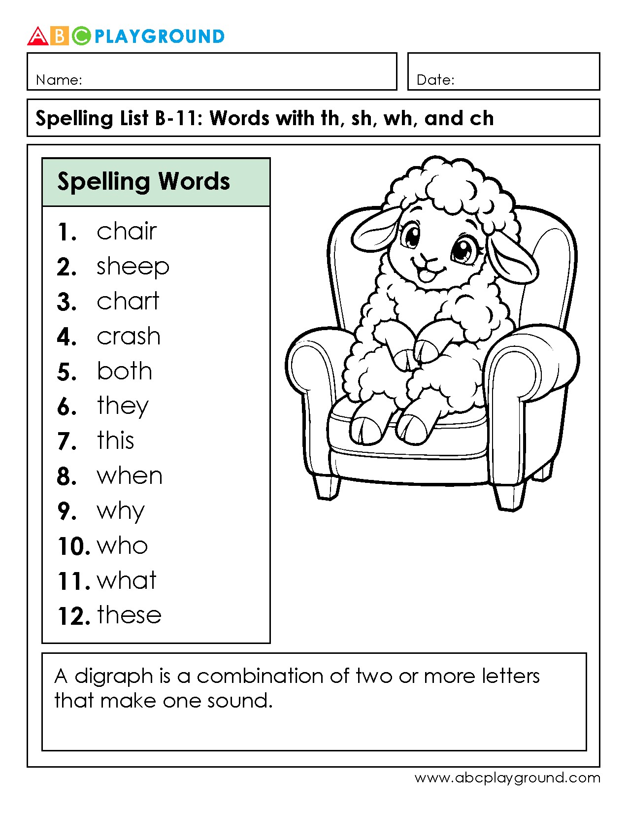 Spelling Practice with th, sh, wh, and ch Digraphs