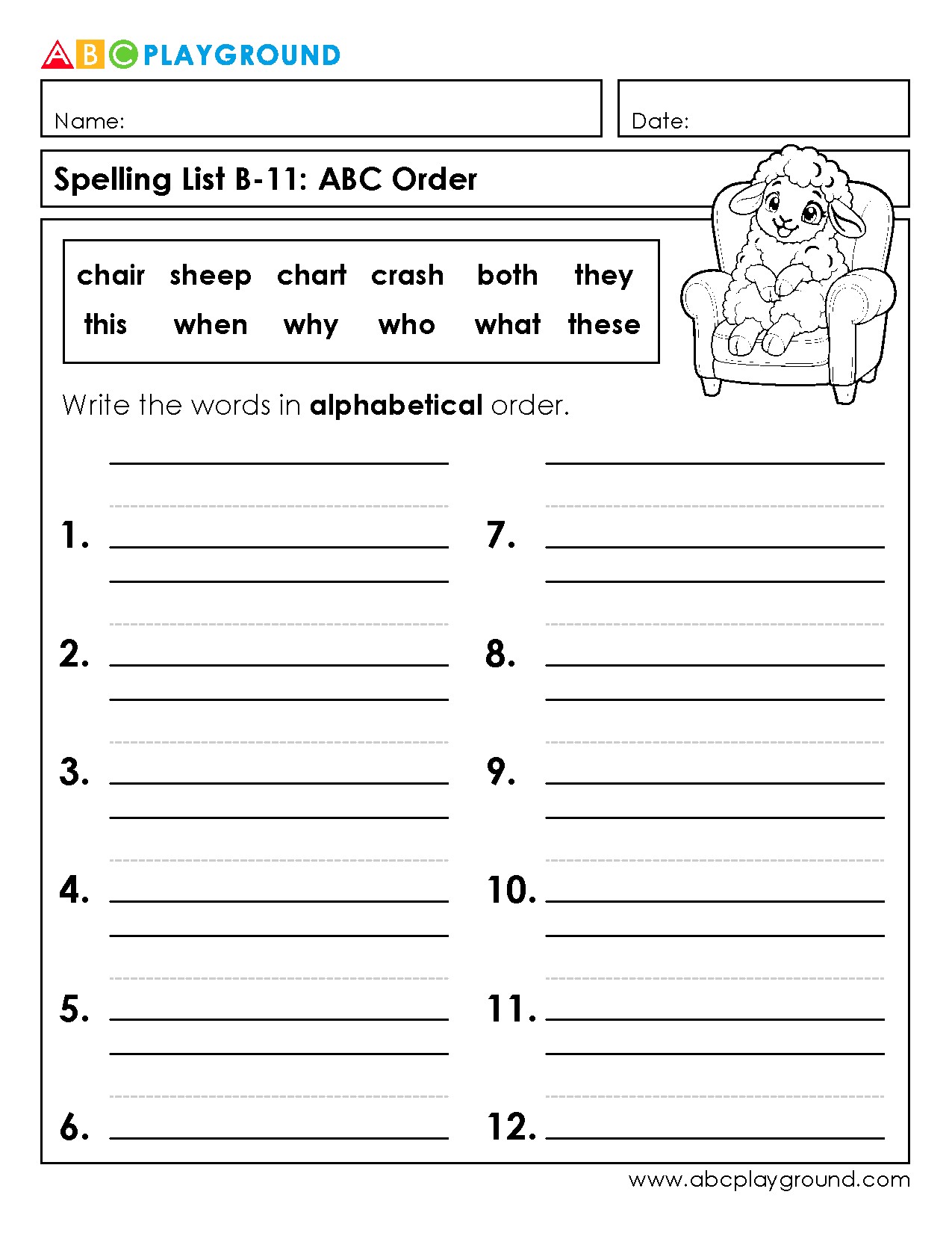 Practice ABC Order with Spelling Word Lists