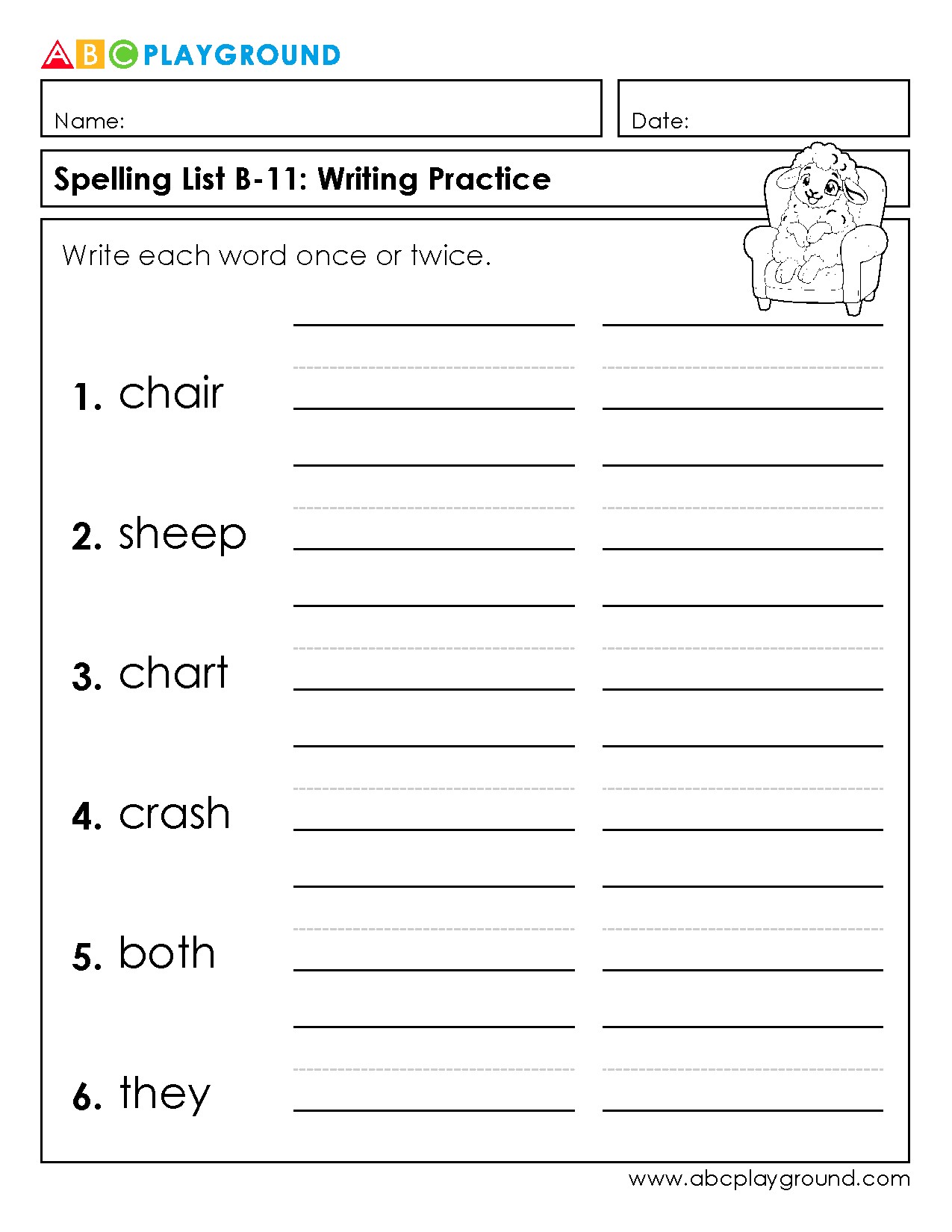 Spelling Writing Practice for Common Sight Words