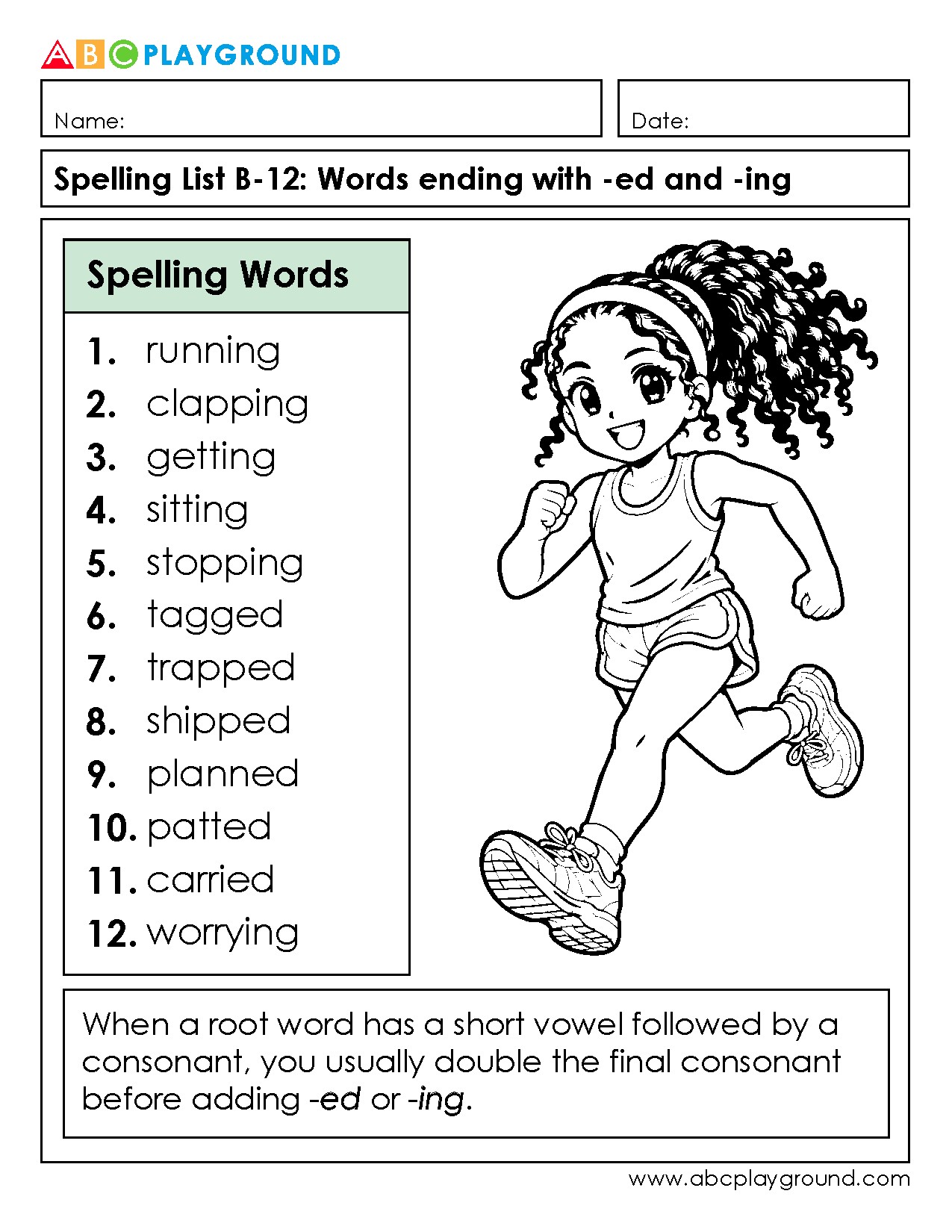 Spelling Words Ending with -ed and -ing Patterns