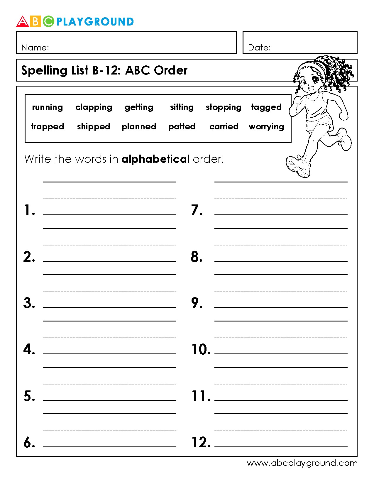 Practice Alphabetical Order with Spelling Words Worksheet