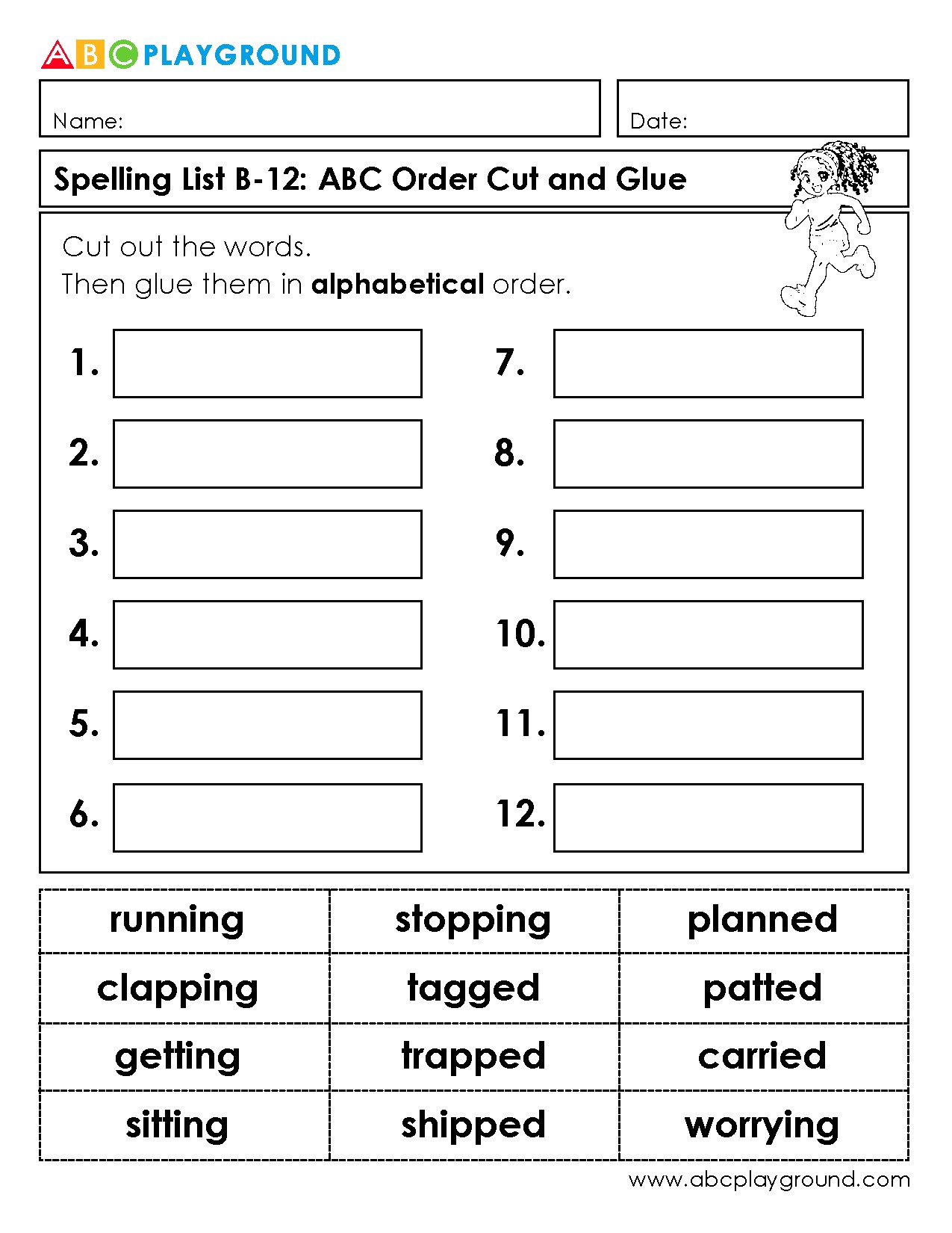 Alphabetical Order Cut and Glue Spelling Activity