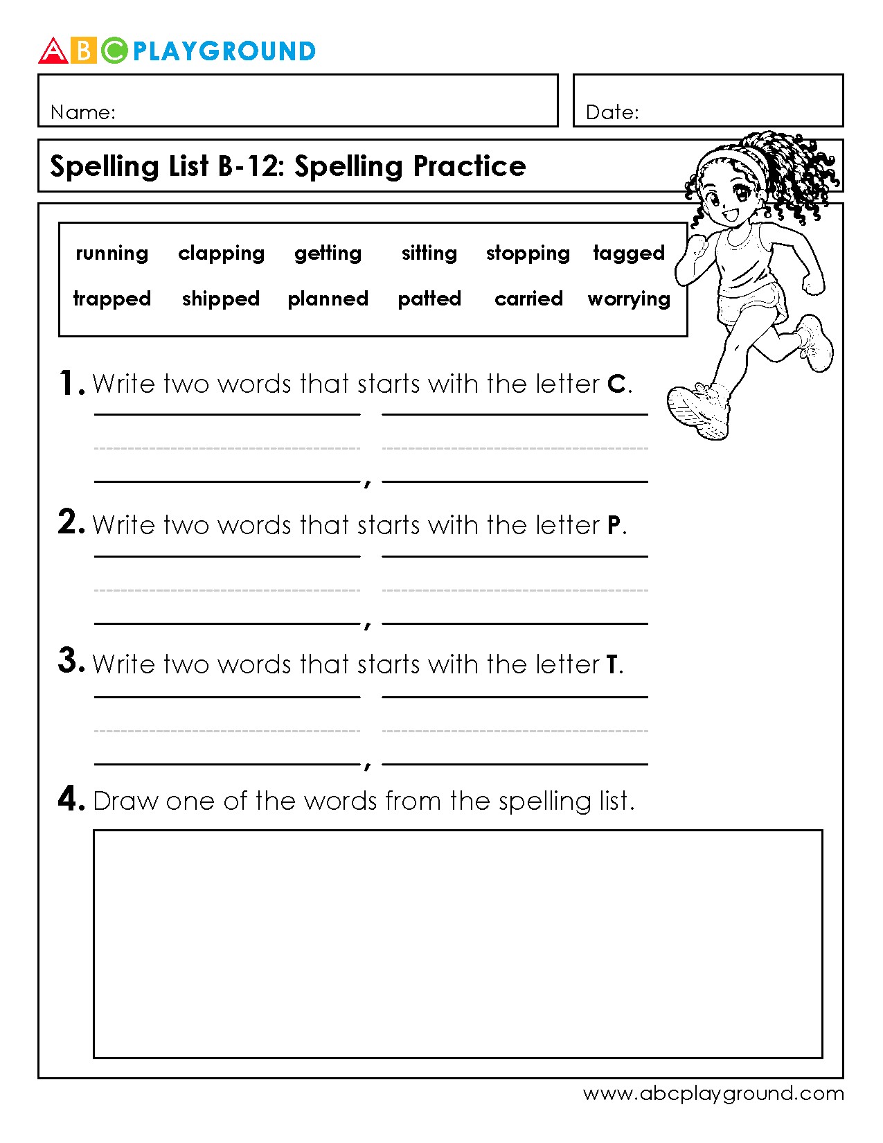 Spelling Practice with Words Starting with C, P, and T