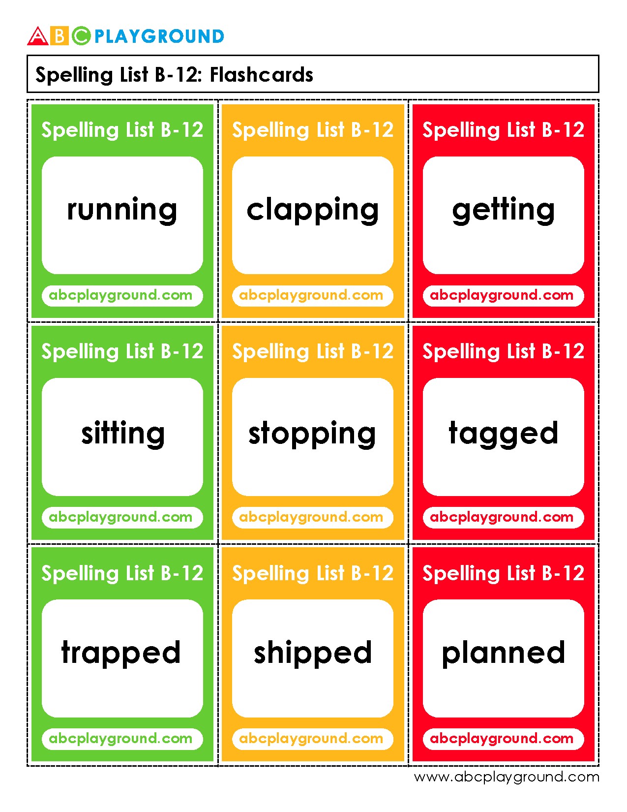 Spelling List B-12 Flashcards for Learning and Practice