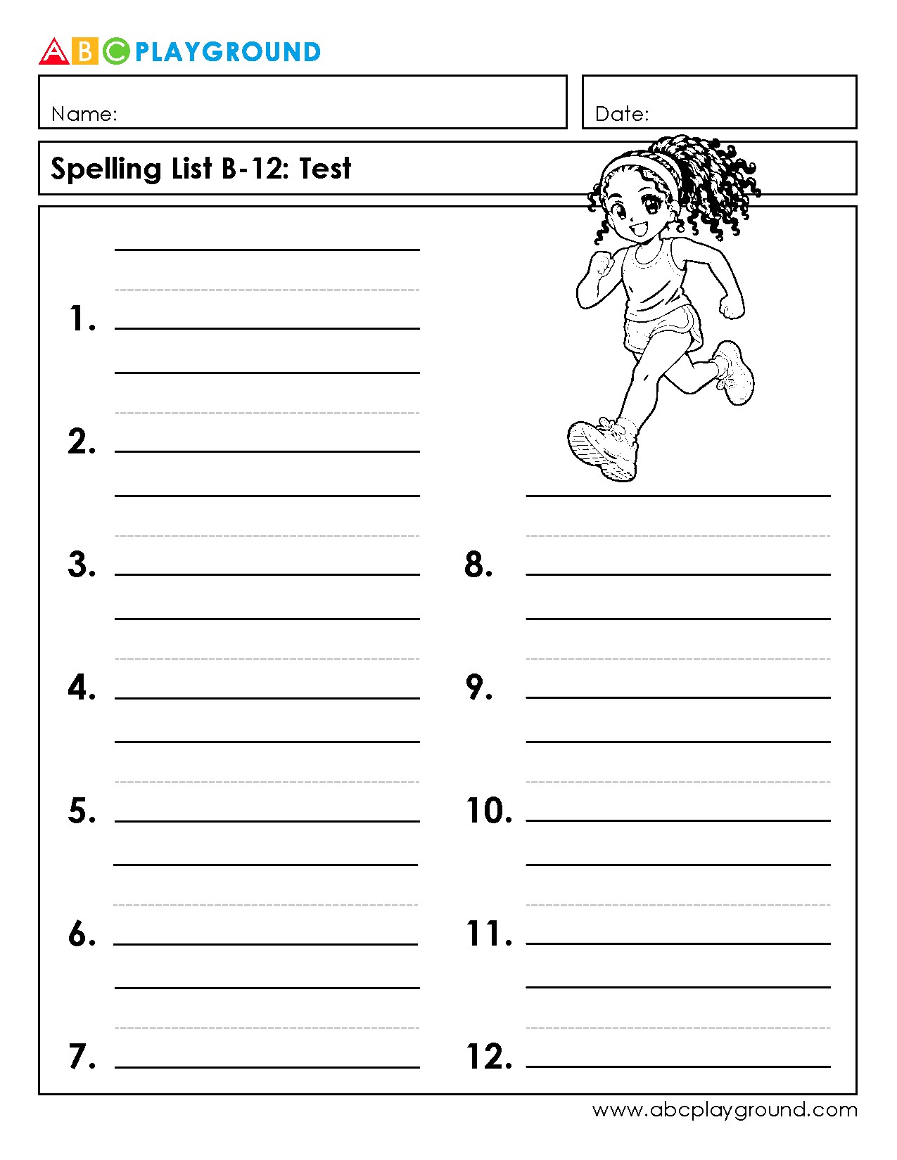 Printable Spelling Test Worksheet for Skill Practice