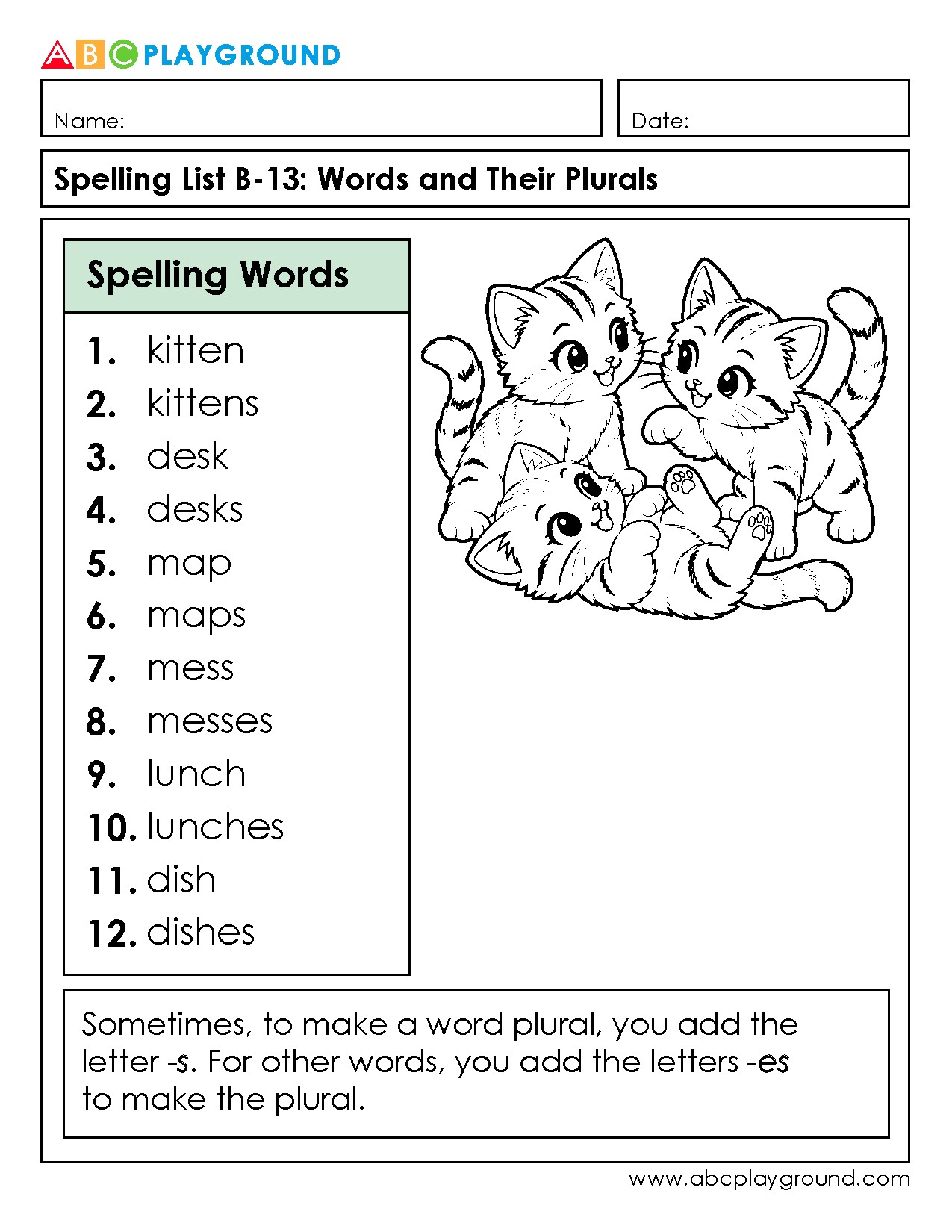 Spelling Practice: Words and Their Plurals