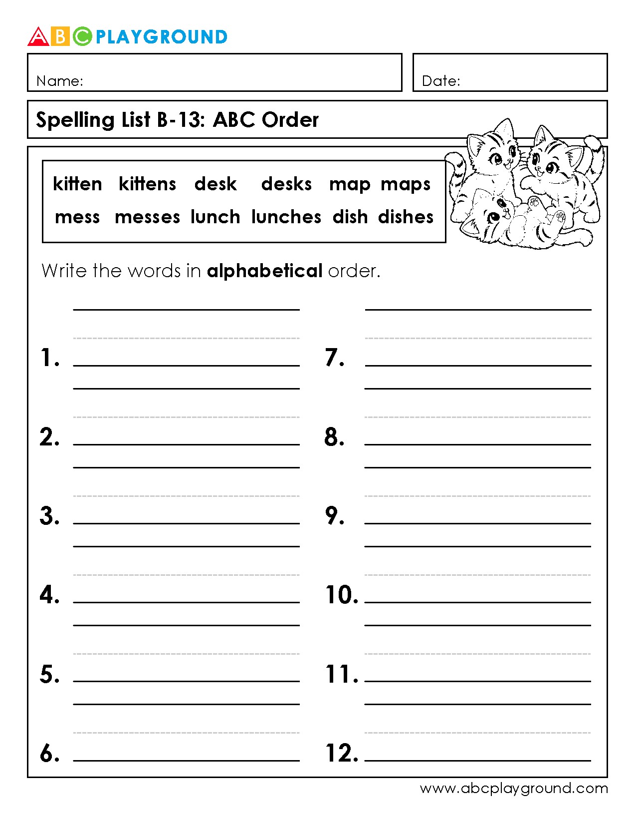 Practice Alphabetical Order with Spelling List Worksheet
