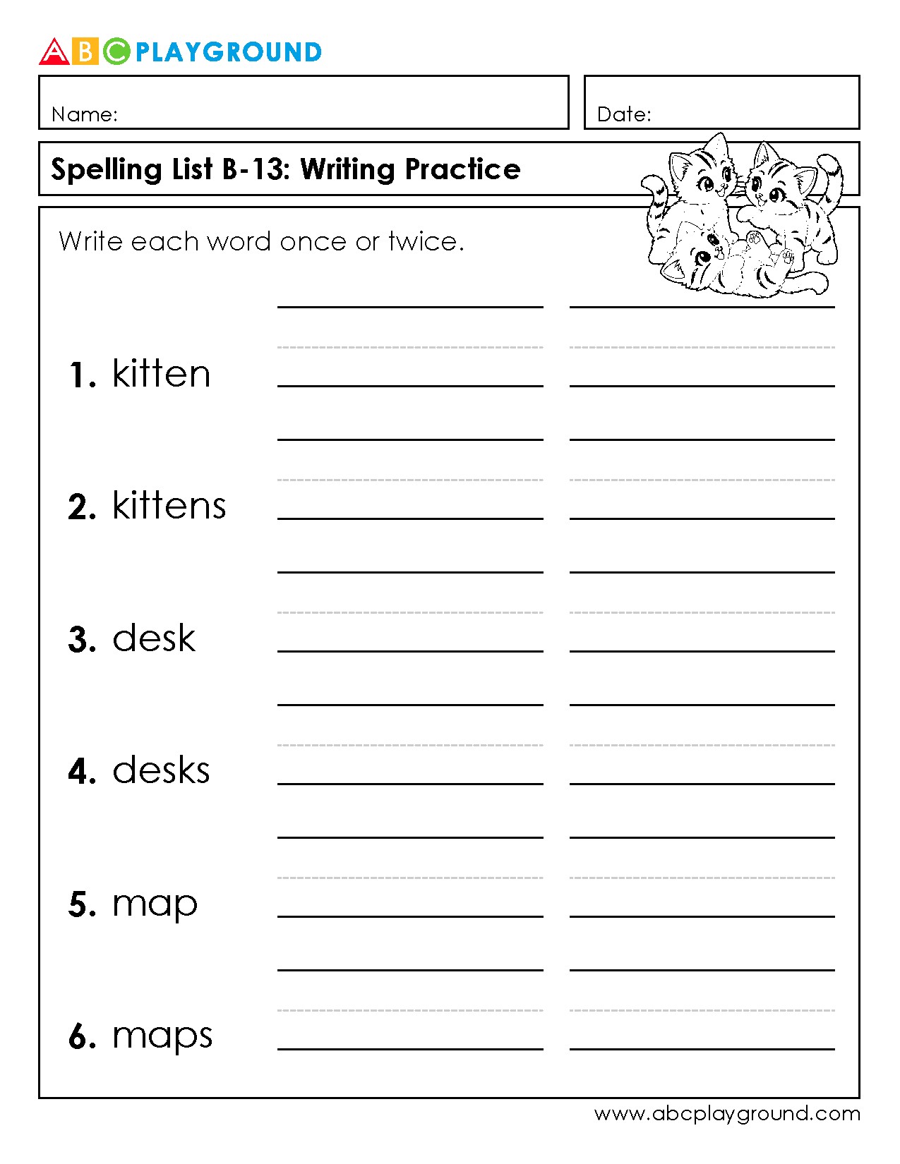 Spelling Practice with Singular and Plural Words