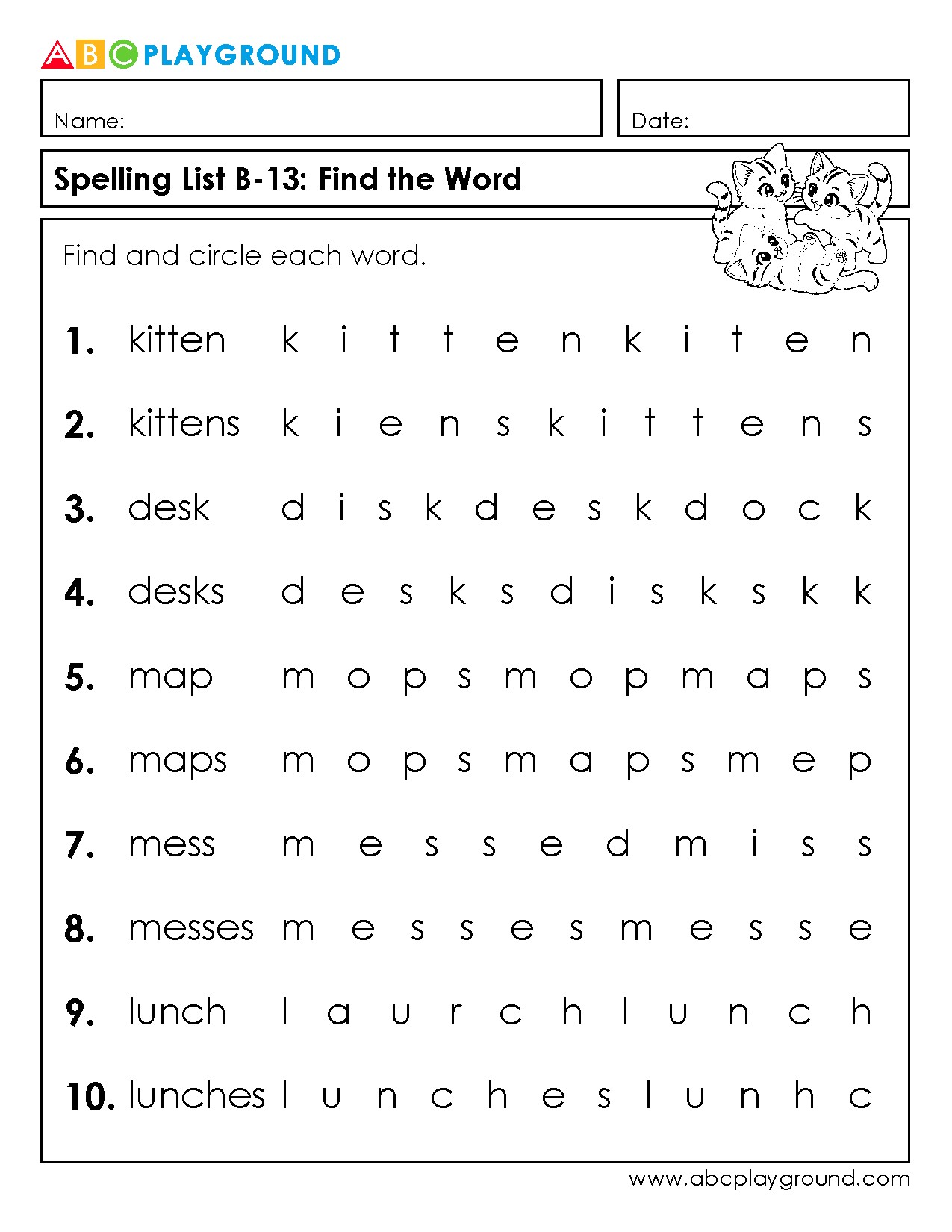 Spelling Word Search Activity: Find and Circle the Words