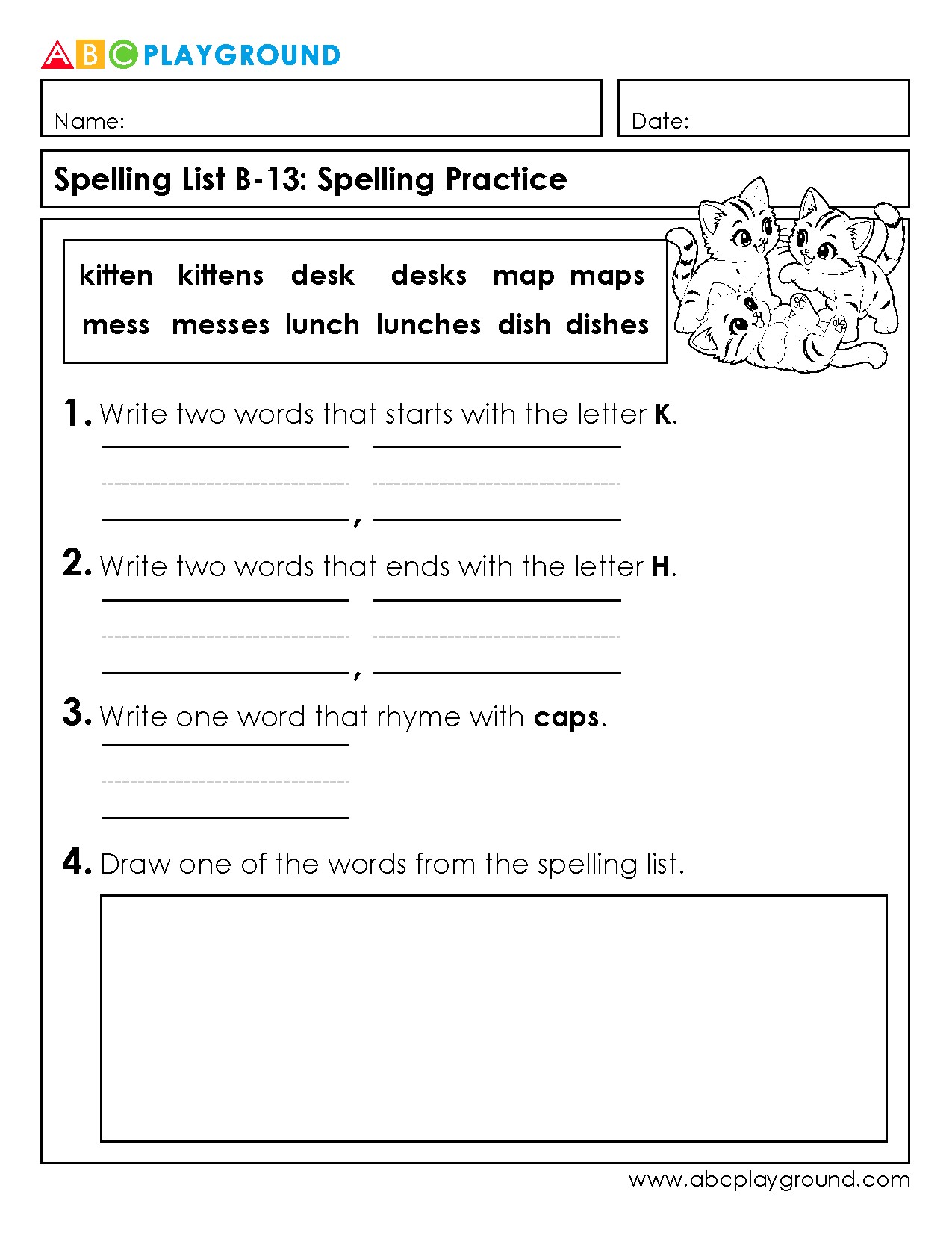 Spelling Practice with Words Starting and Ending with Letters