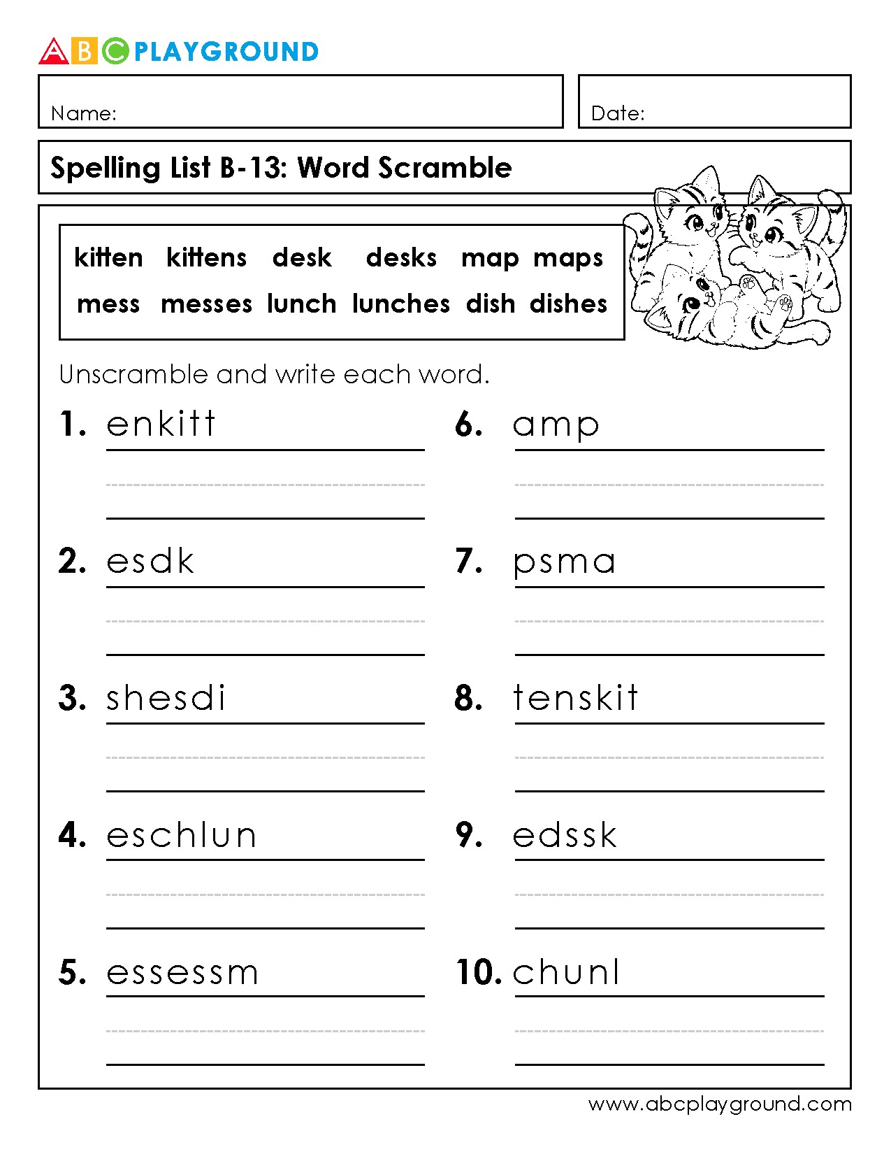 Word Scramble Spelling Practice Worksheet