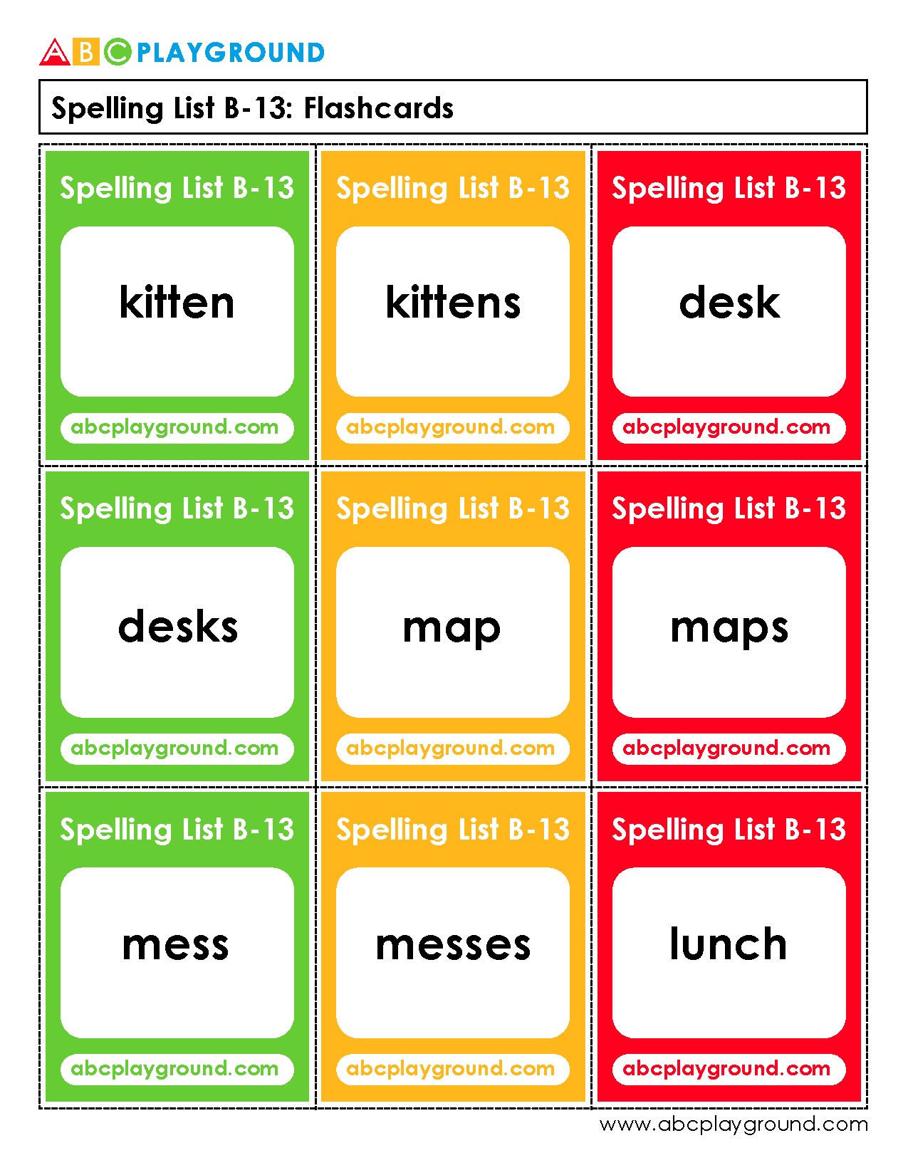 Printable Spelling Flashcards for Common Plurals