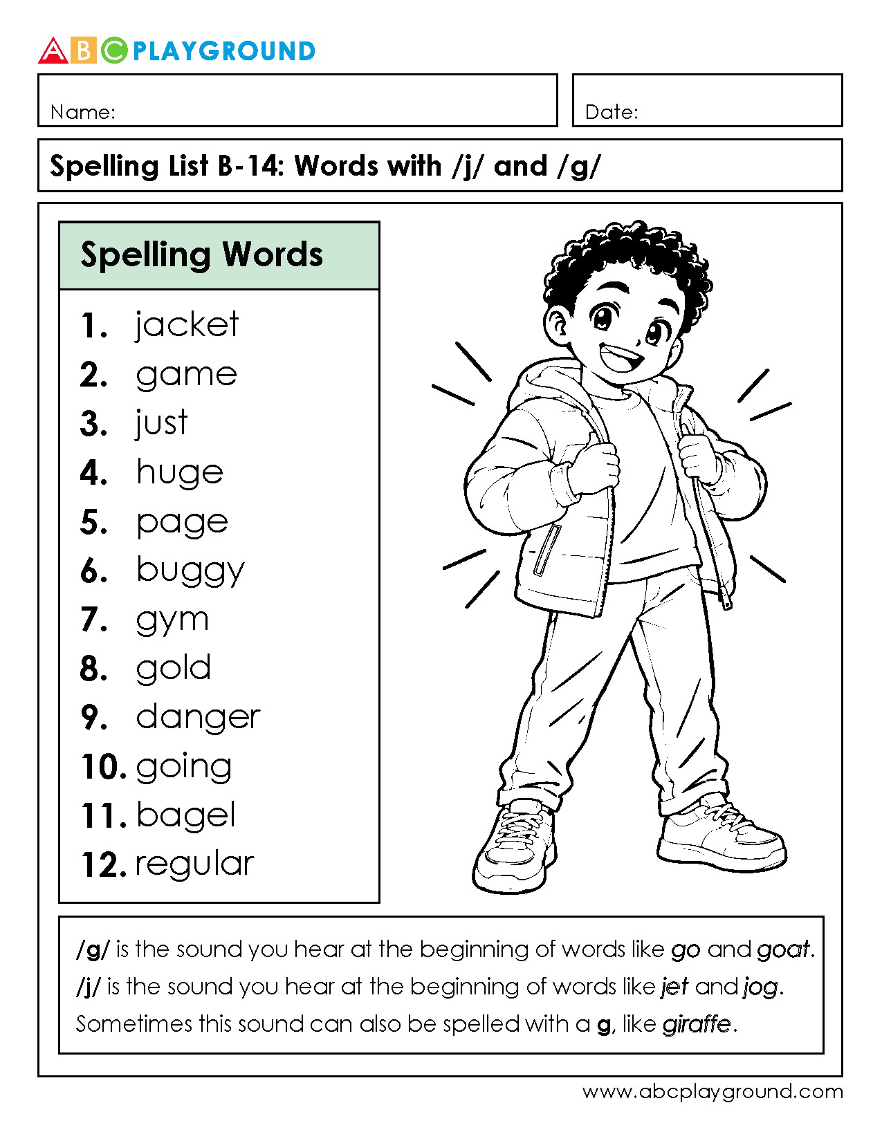 Explore Words with /j/ and /g/ Sounds Spelling List