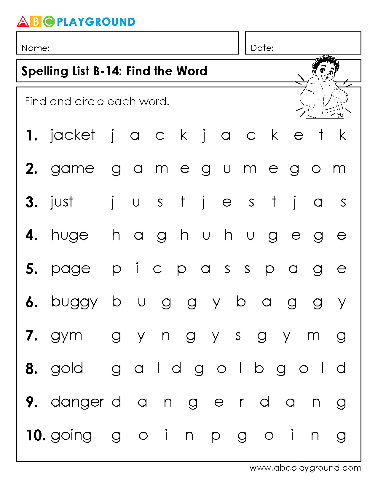 Find and Circle Words Spelling Practice Worksheet