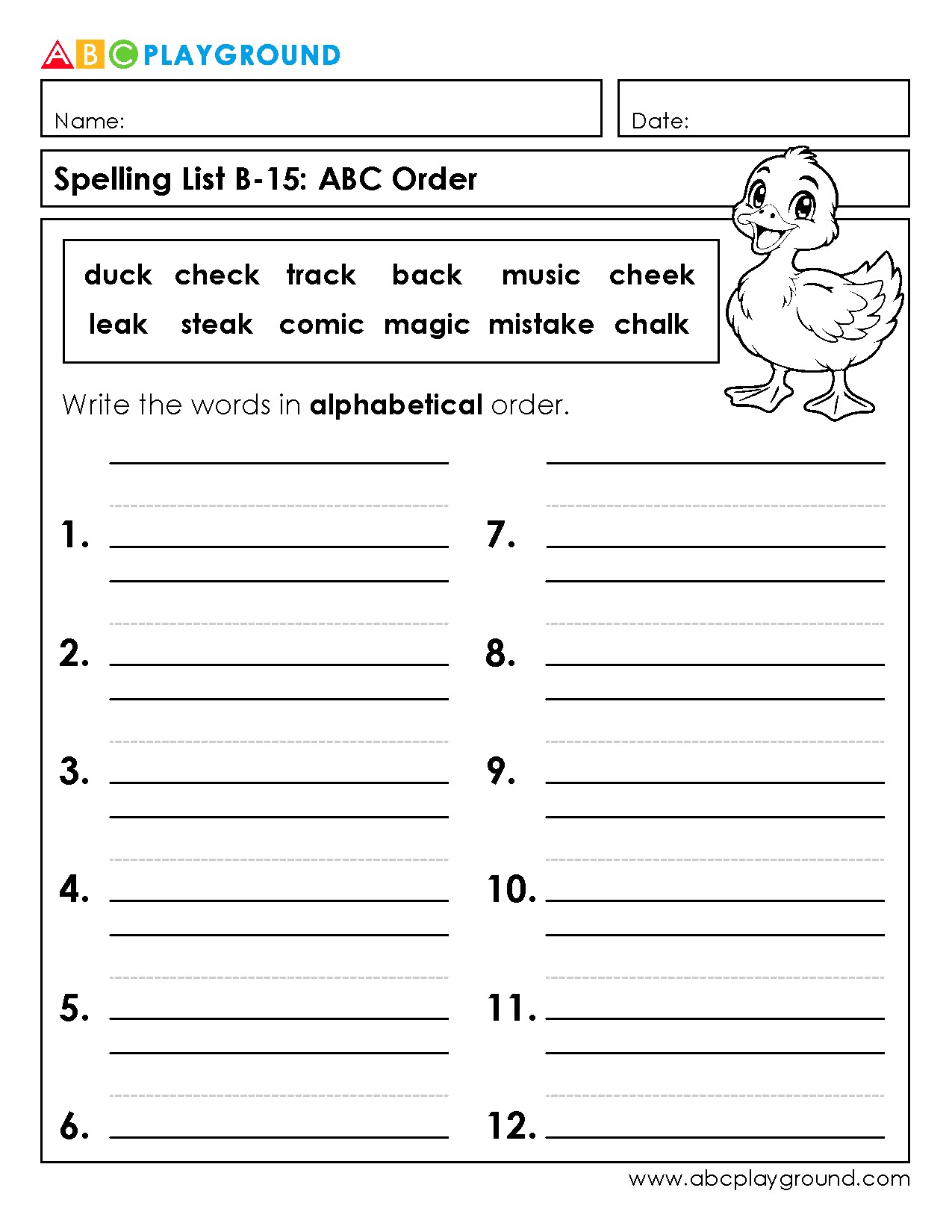 Practice Alphabetical Order with Spelling Words Worksheet