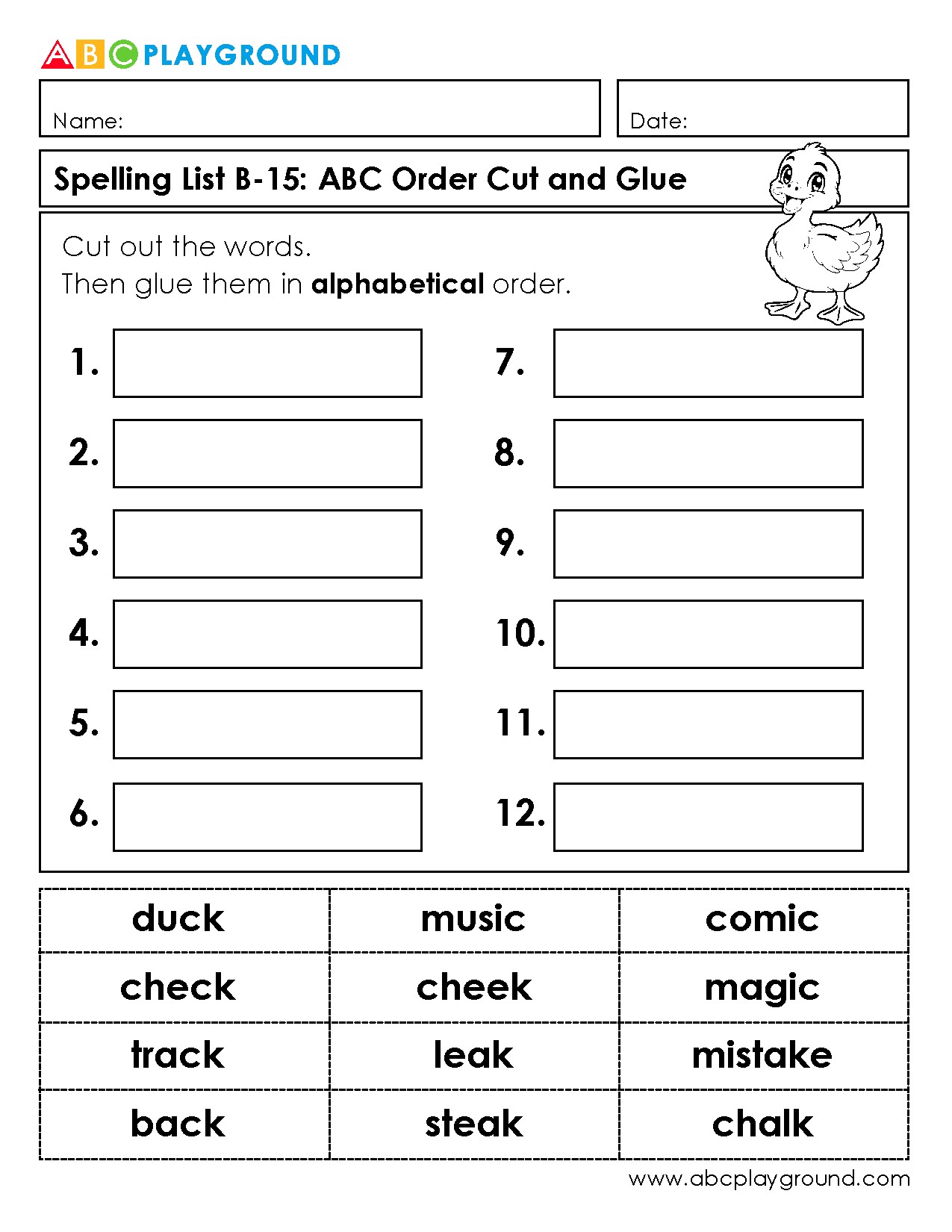 ABC Order Cut and Glue Spelling Activity
