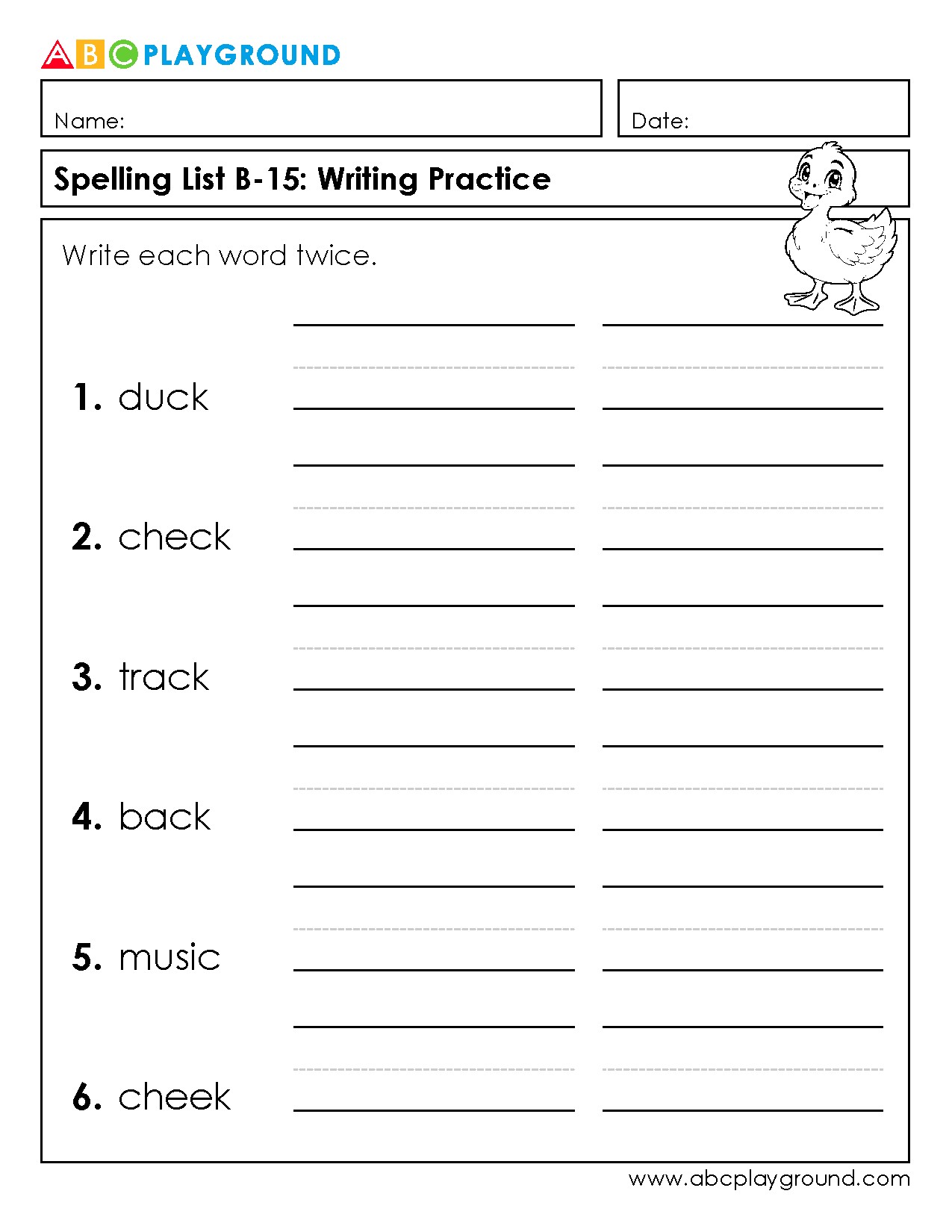 Spelling Writing Practice Worksheet with Common Words