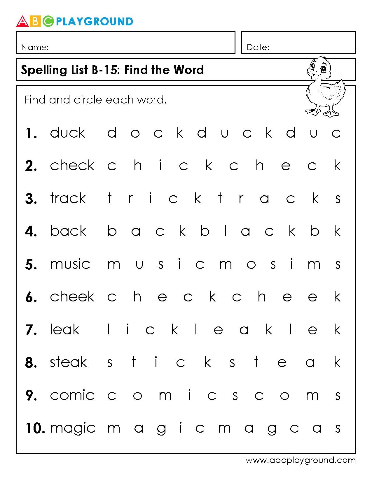 Spelling and Word Recognition Worksheet: Find the Word
