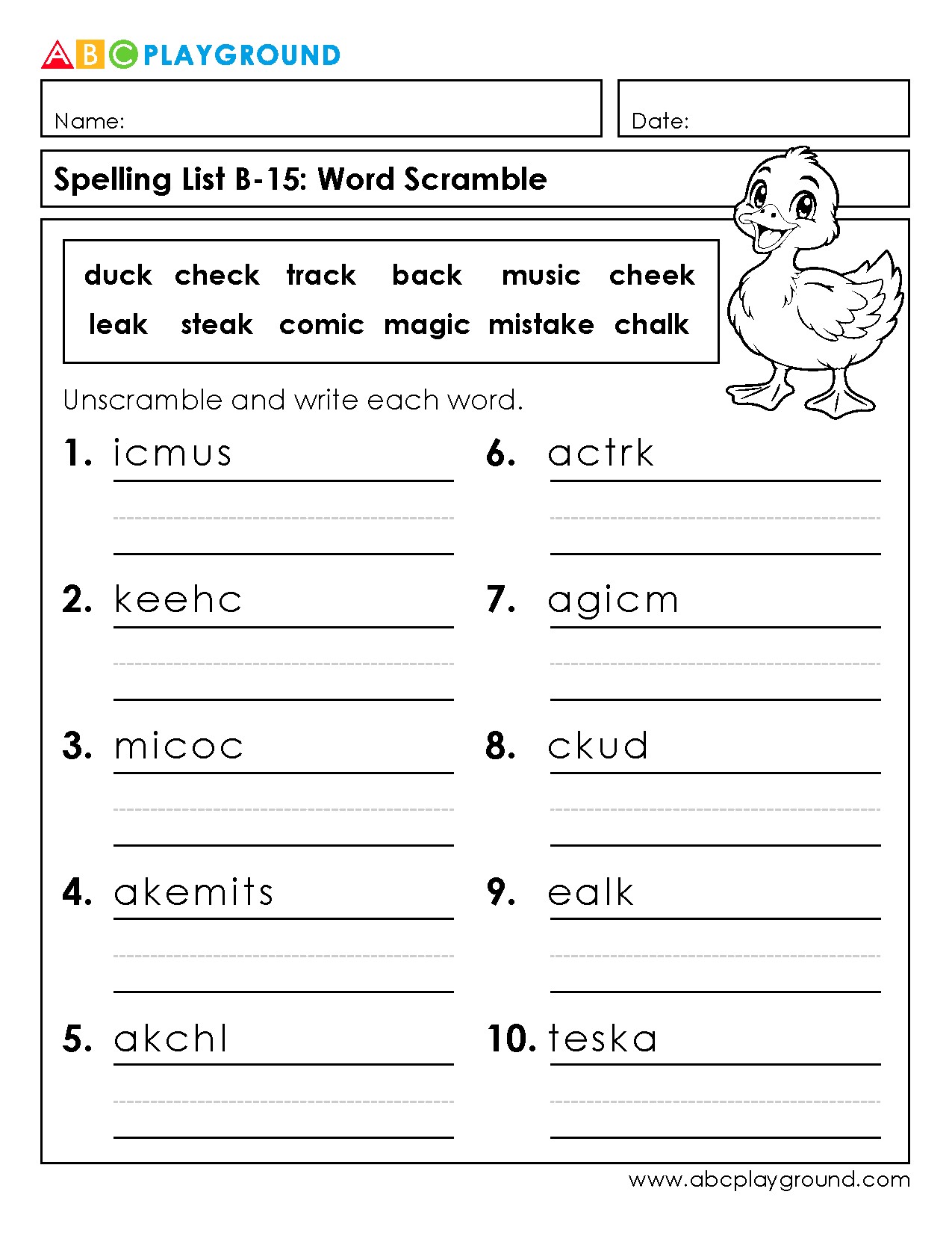Word Scramble Spelling Worksheet for Vocabulary Practice