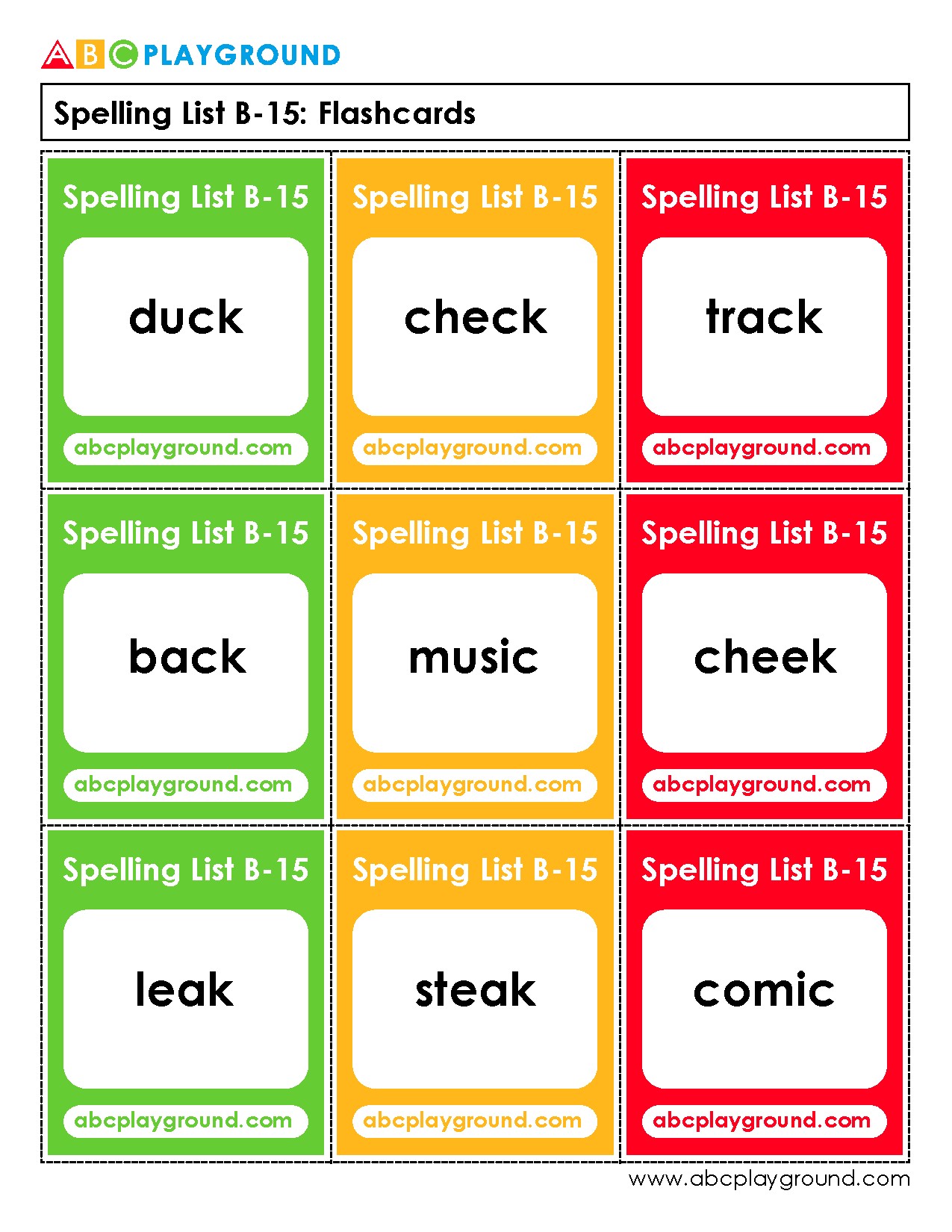 Spelling List B-15 Flashcards for Word Practice