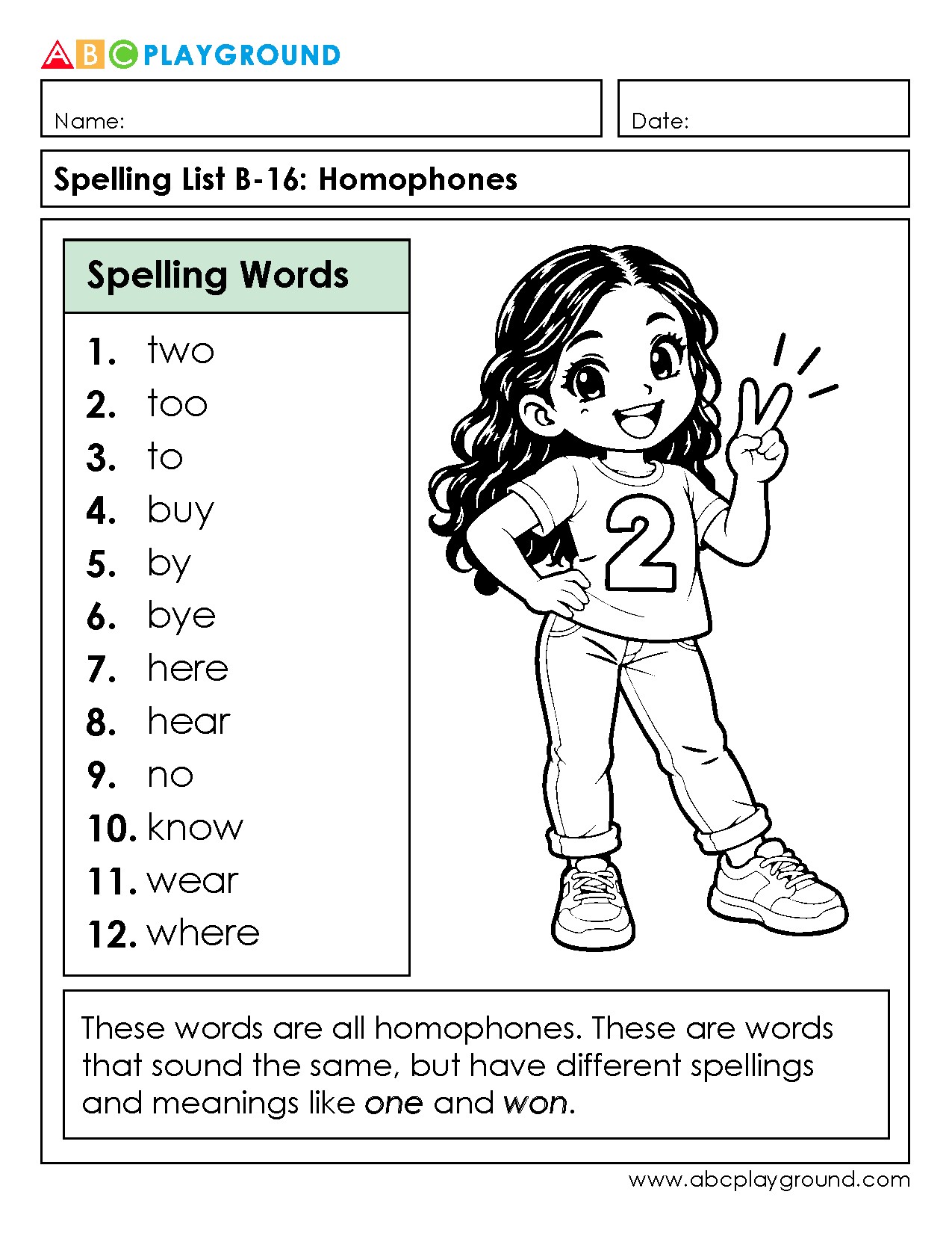 Spelling Practice: Homophones List with Common Words