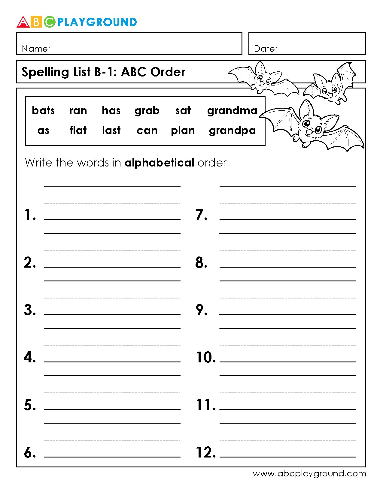Spelling Practice: Arrange Words in Alphabetical Order