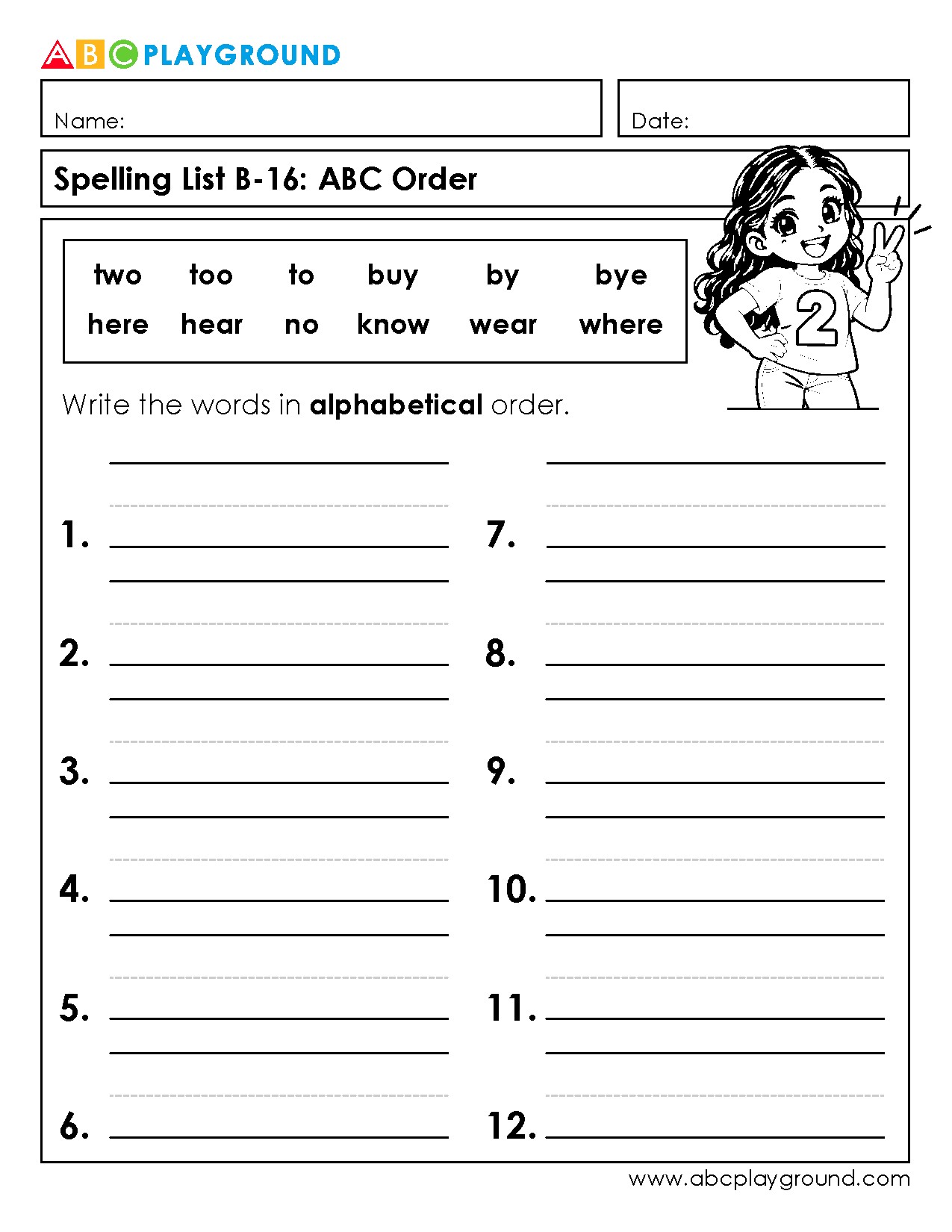 Spelling Practice: Words in Alphabetical Order Worksheet