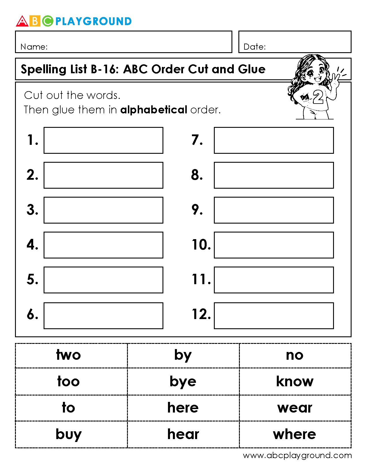Cut and Glue Words in Alphabetical Order Worksheet